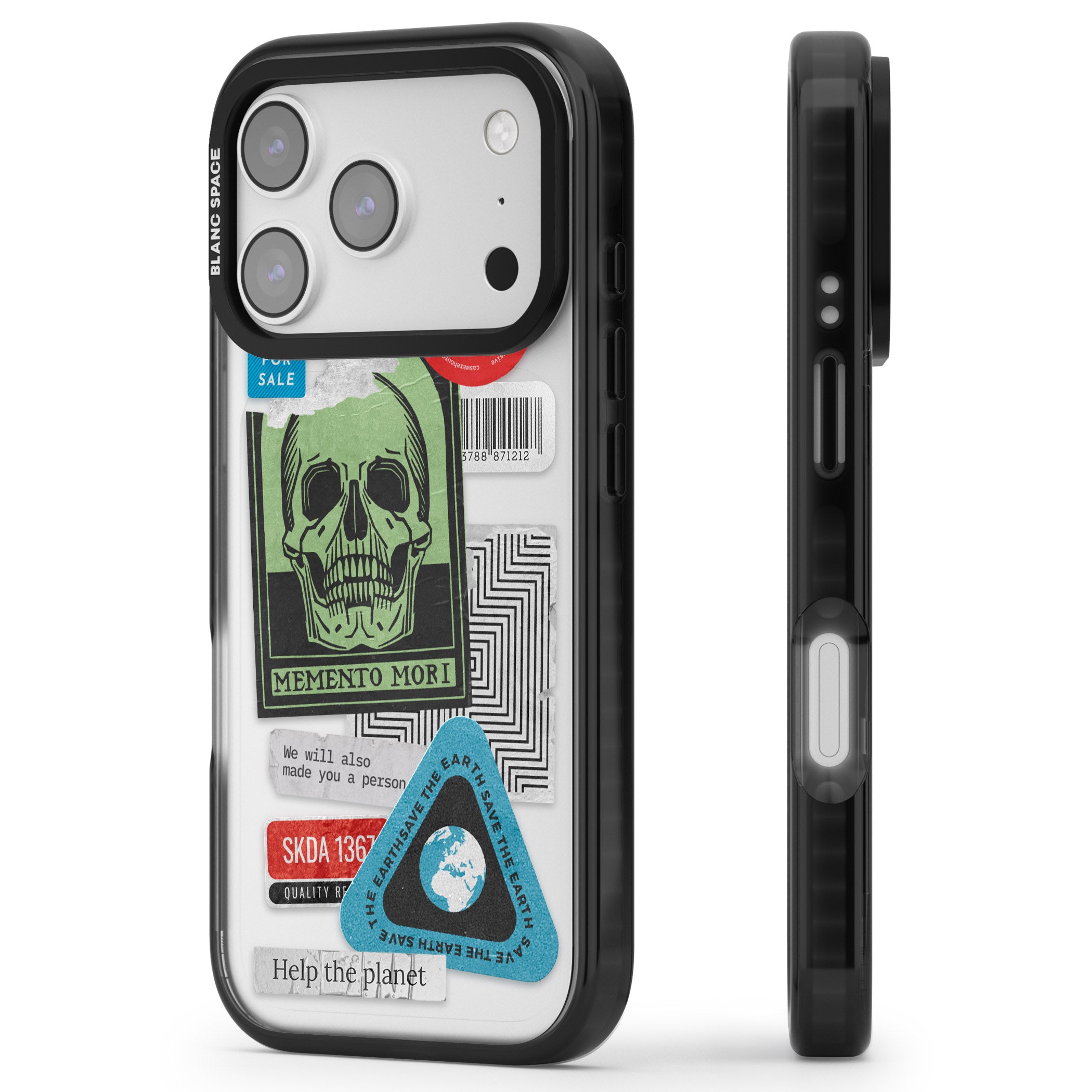 Skull Sticker Mix iPhone 17 Pro Impact Black Phone Case Side Profile