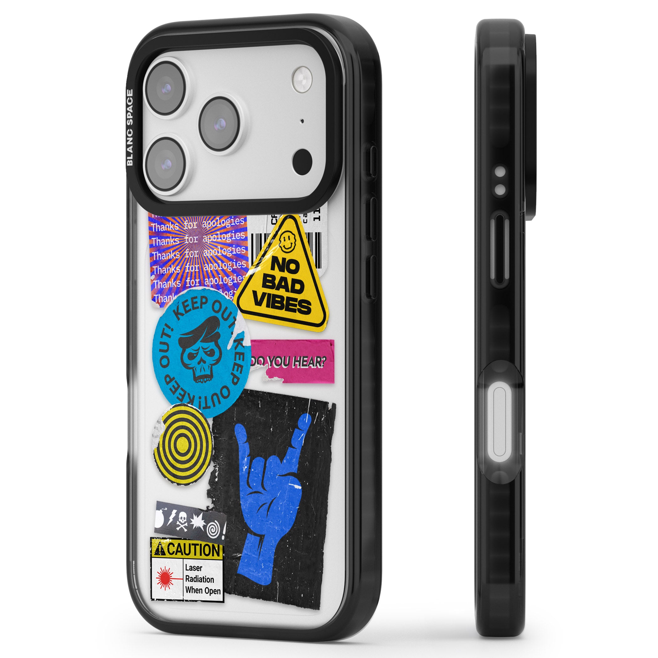 No Bad Vibes Sticker Mix iPhone 17 Pro Impact Black Phone Case Side Profile