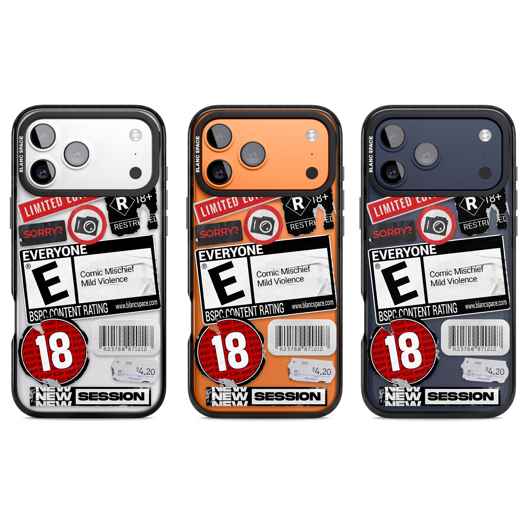 Rated 18+ Sticker Mix iPhone 17 Pro Impact Black Phone Case APT Impact Protection