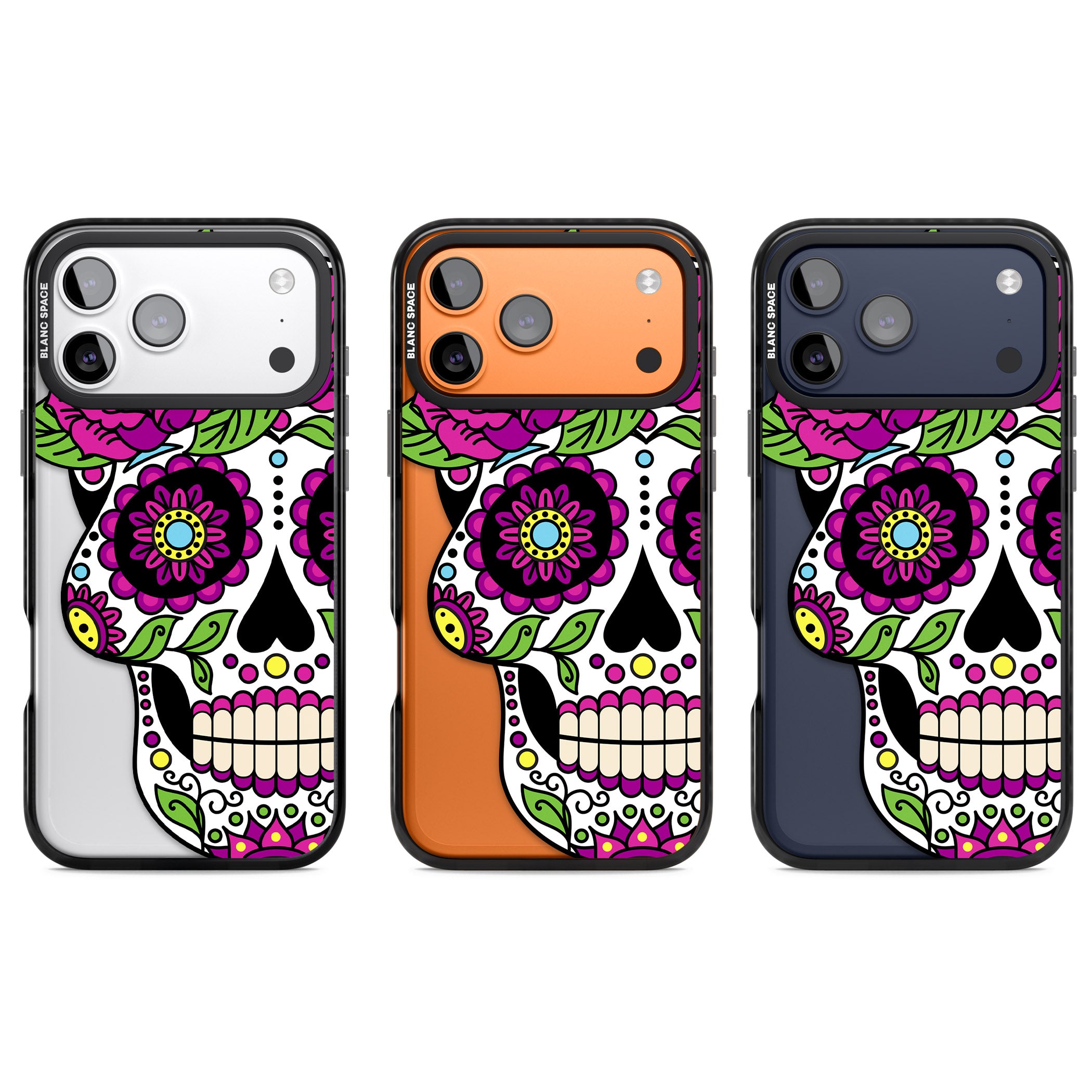 Purple Floral Sugar Skull iPhone 17 Pro Impact Black Phone Case APT Impact Protection