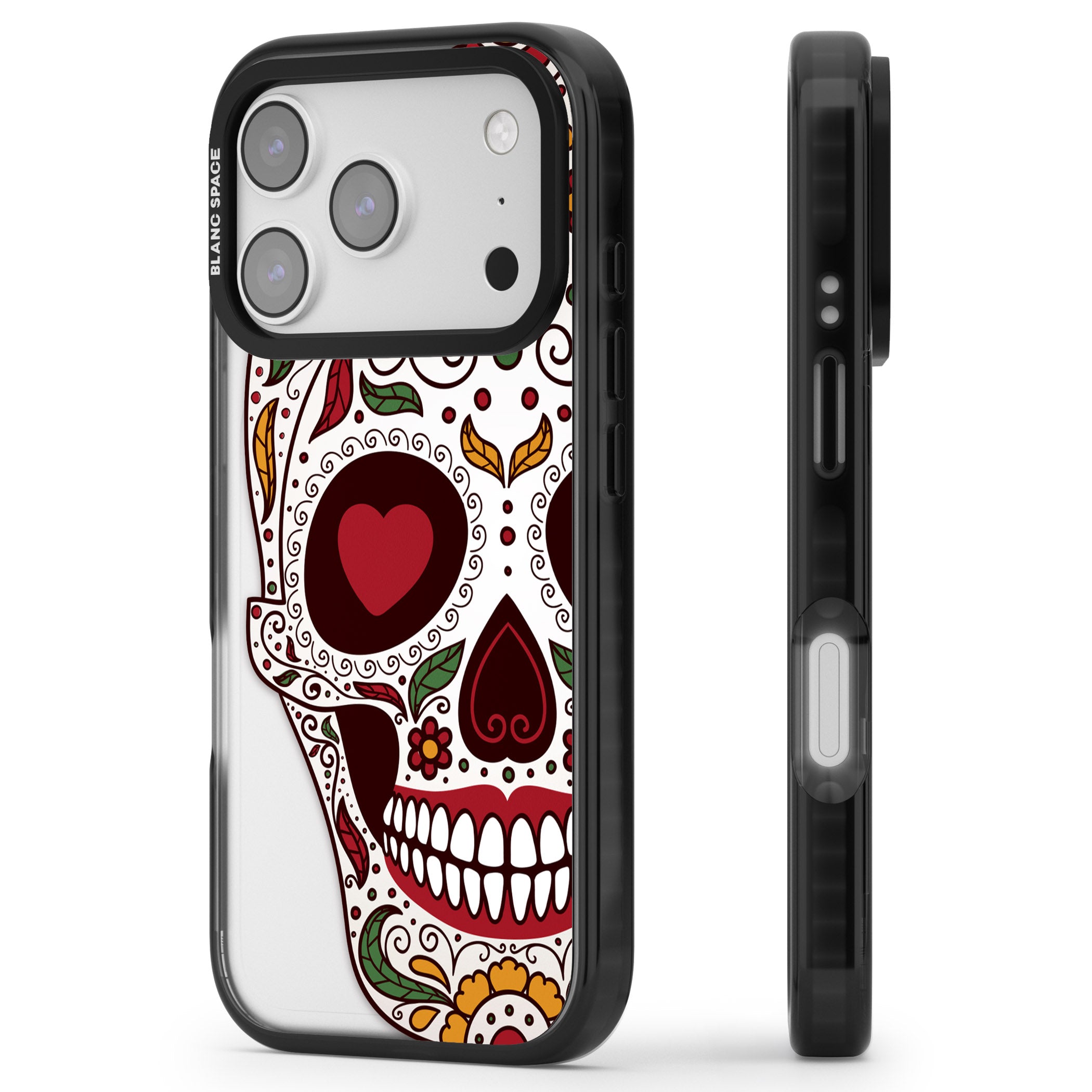 Autumn Sugar Skull iPhone 17 Pro Impact Black Phone Case Side Profile