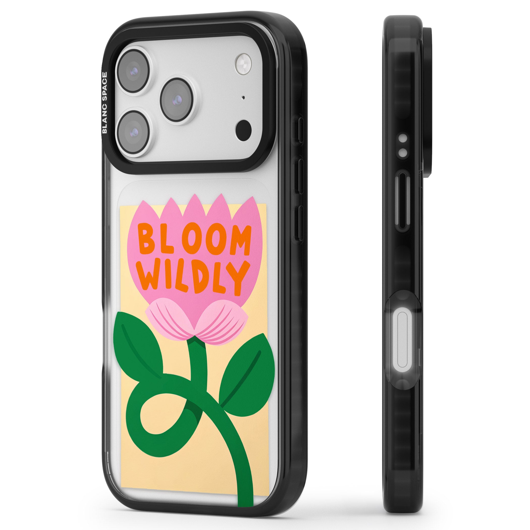 Bloom Wildly iPhone 17 Pro Impact Black Phone Case Side Profile