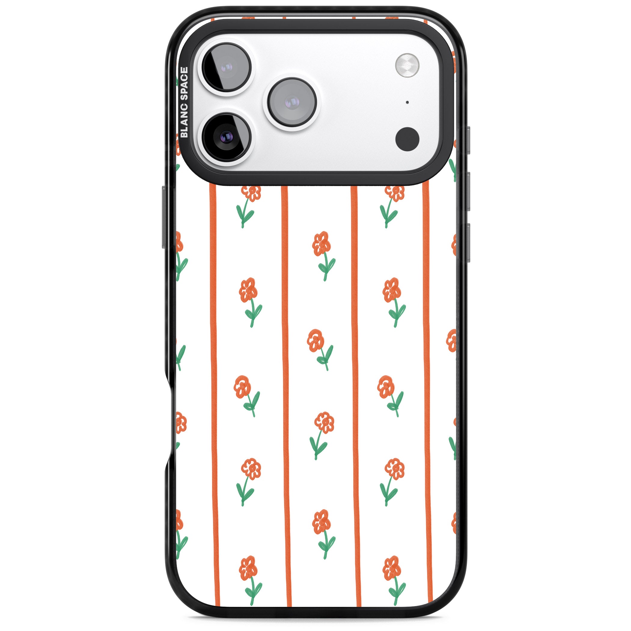 Minimal Floral Stripe iPhone 17 Pro Impact Black Phone Case