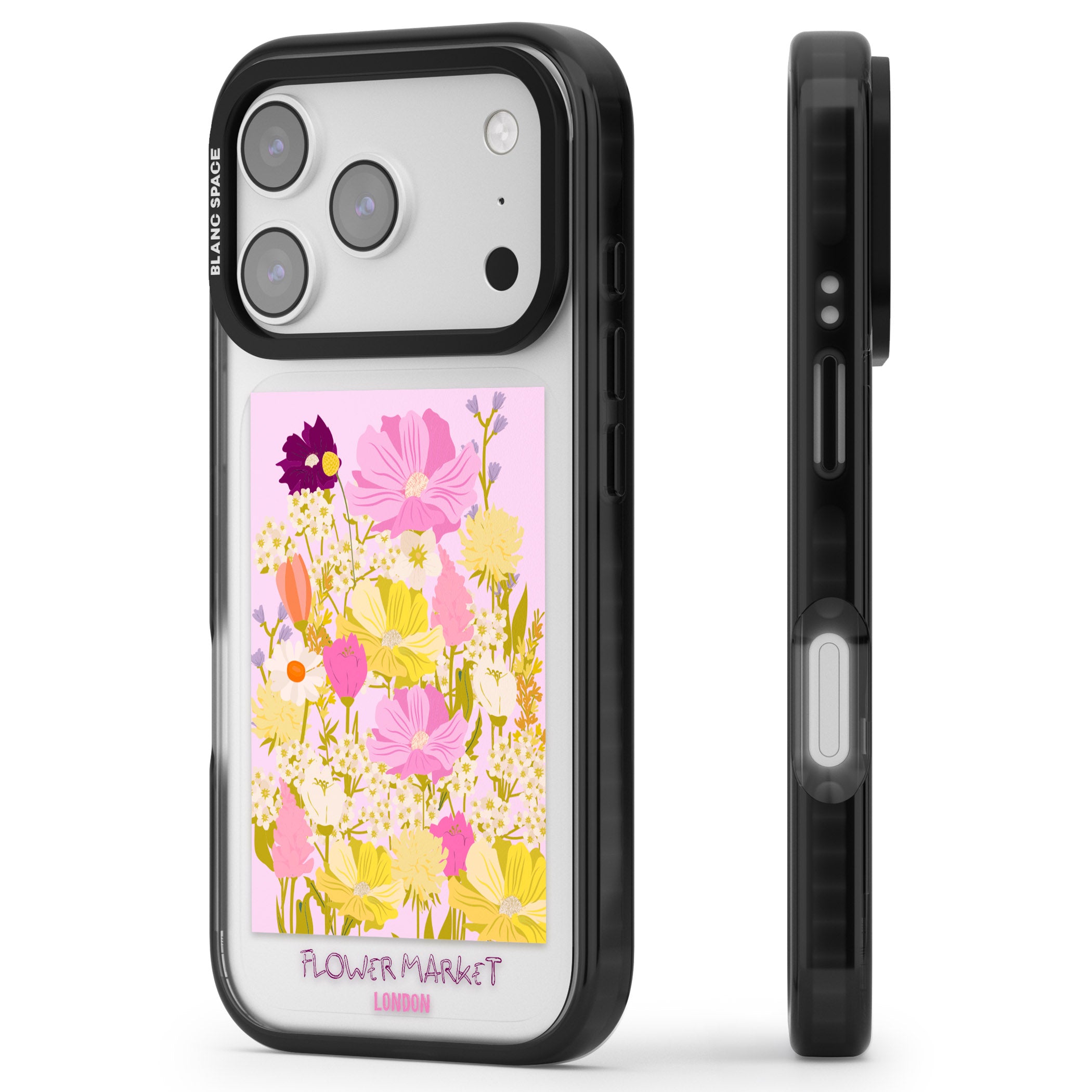 Flower Market iPhone 17 Pro Impact Black Phone Case Side Profile