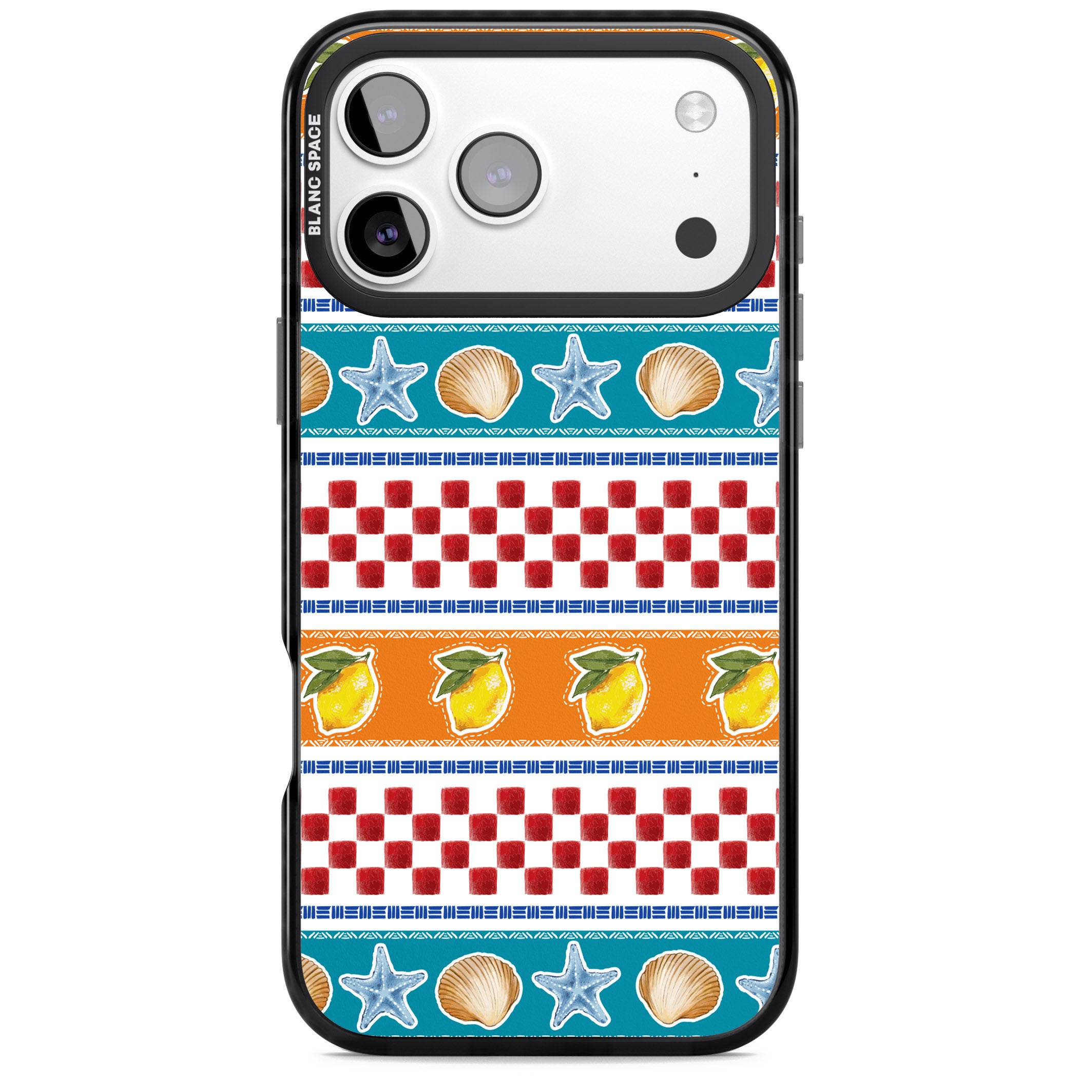 Coastal Italian Check Pattern iPhone 17 Pro Impact Black Phone Case