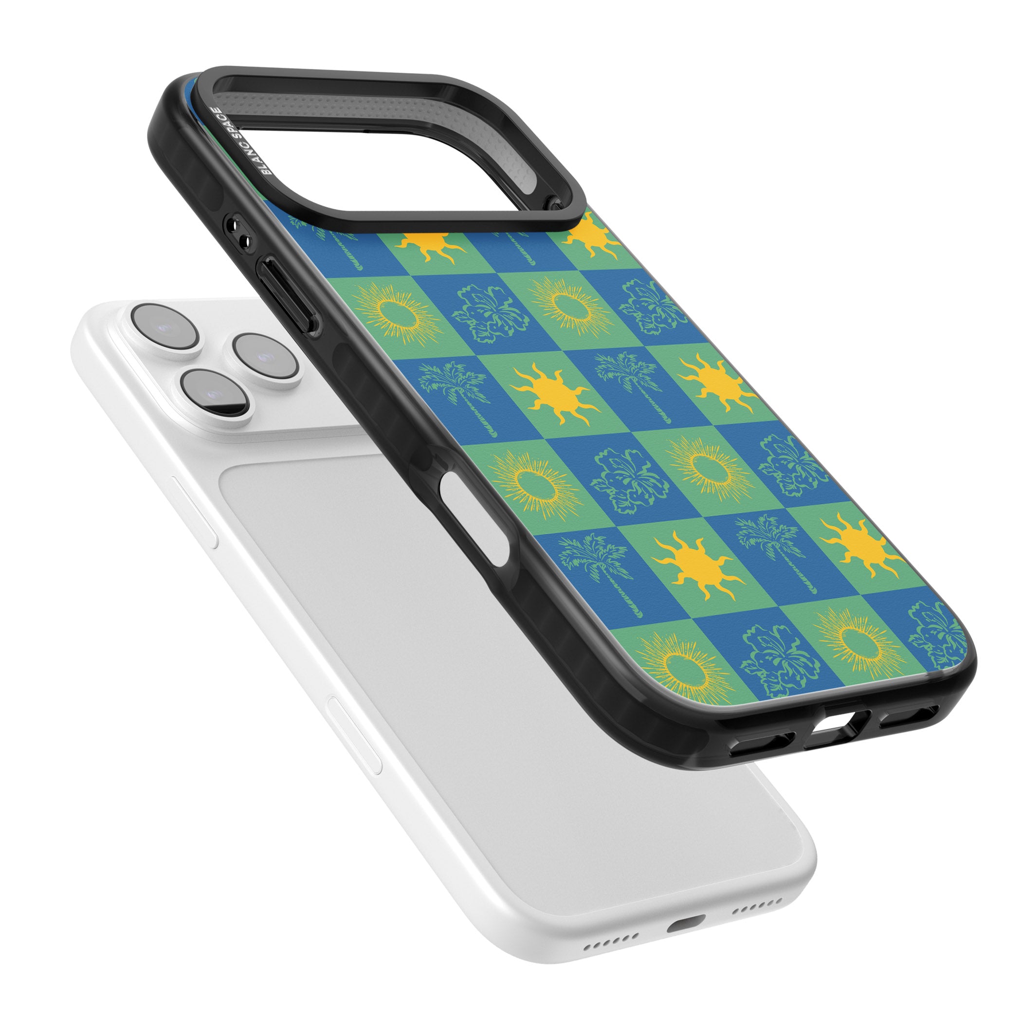 Green & Blue Tropical Checked iPhone 17 Pro Impact Black Phone Case Colours