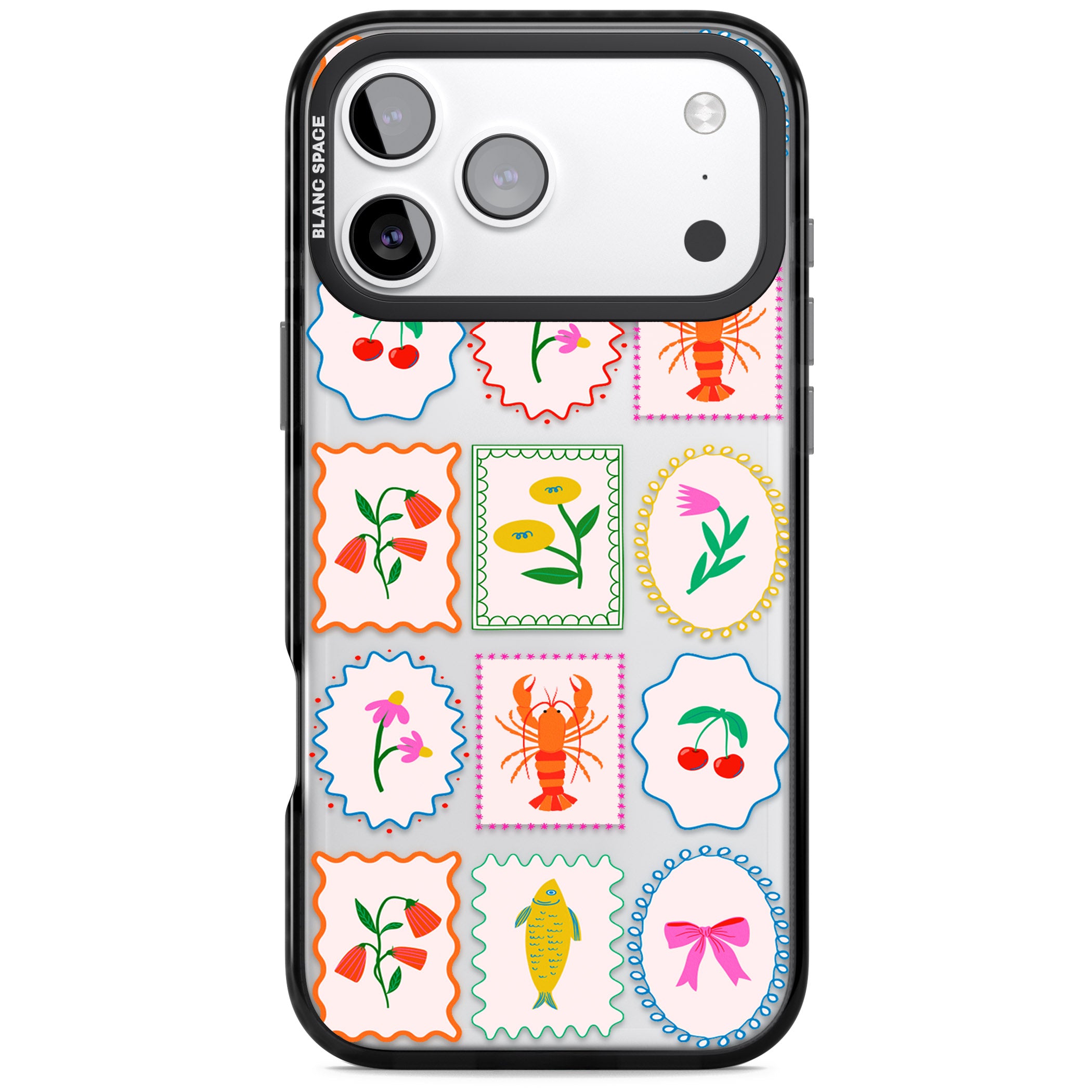 Floral Seafood Stamps iPhone 17 Pro Impact Black Phone Case