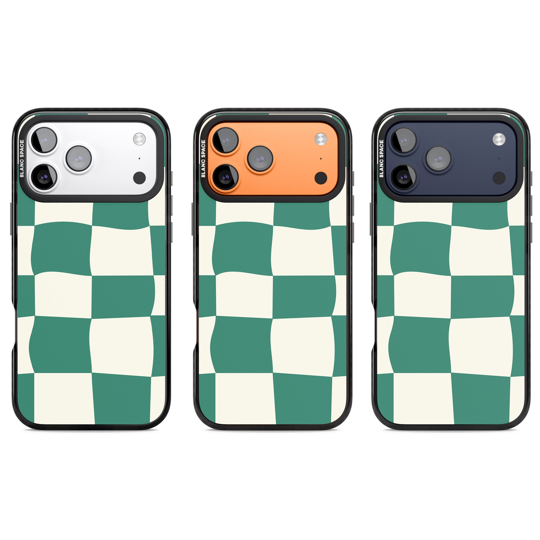 Green & Cream Wavy Check iPhone 17 Pro Impact Black Phone Case APT Impact Protection