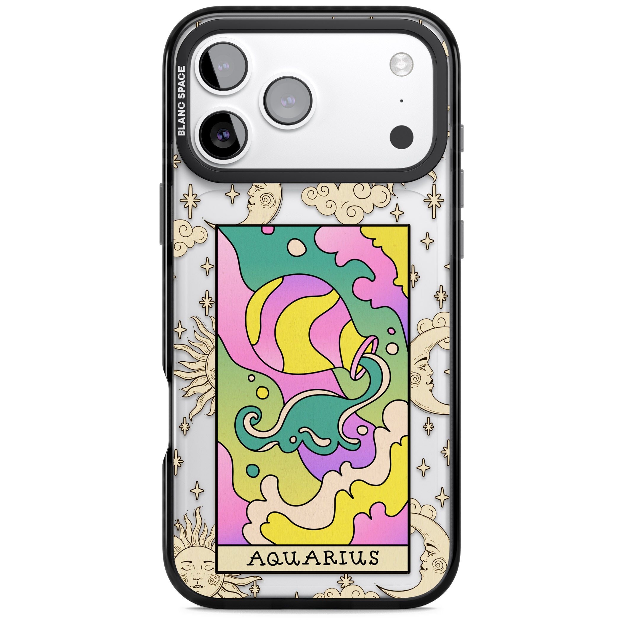 Celestial Zodiac Aquarius iPhone 17 Pro Impact Black Phone Case