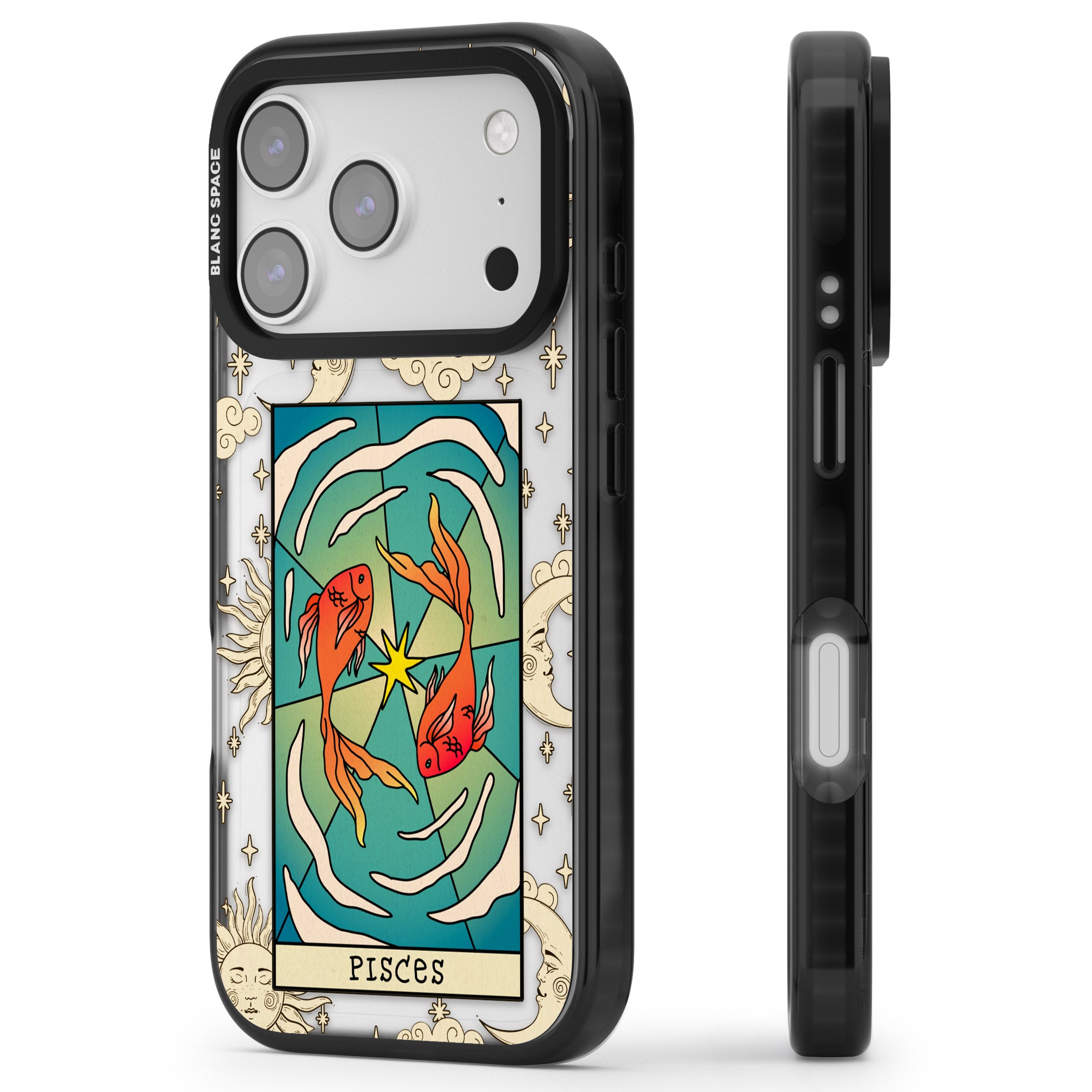 Celestial Zodiac Pisces iPhone 17 Pro Impact Black Phone Case Side Profile