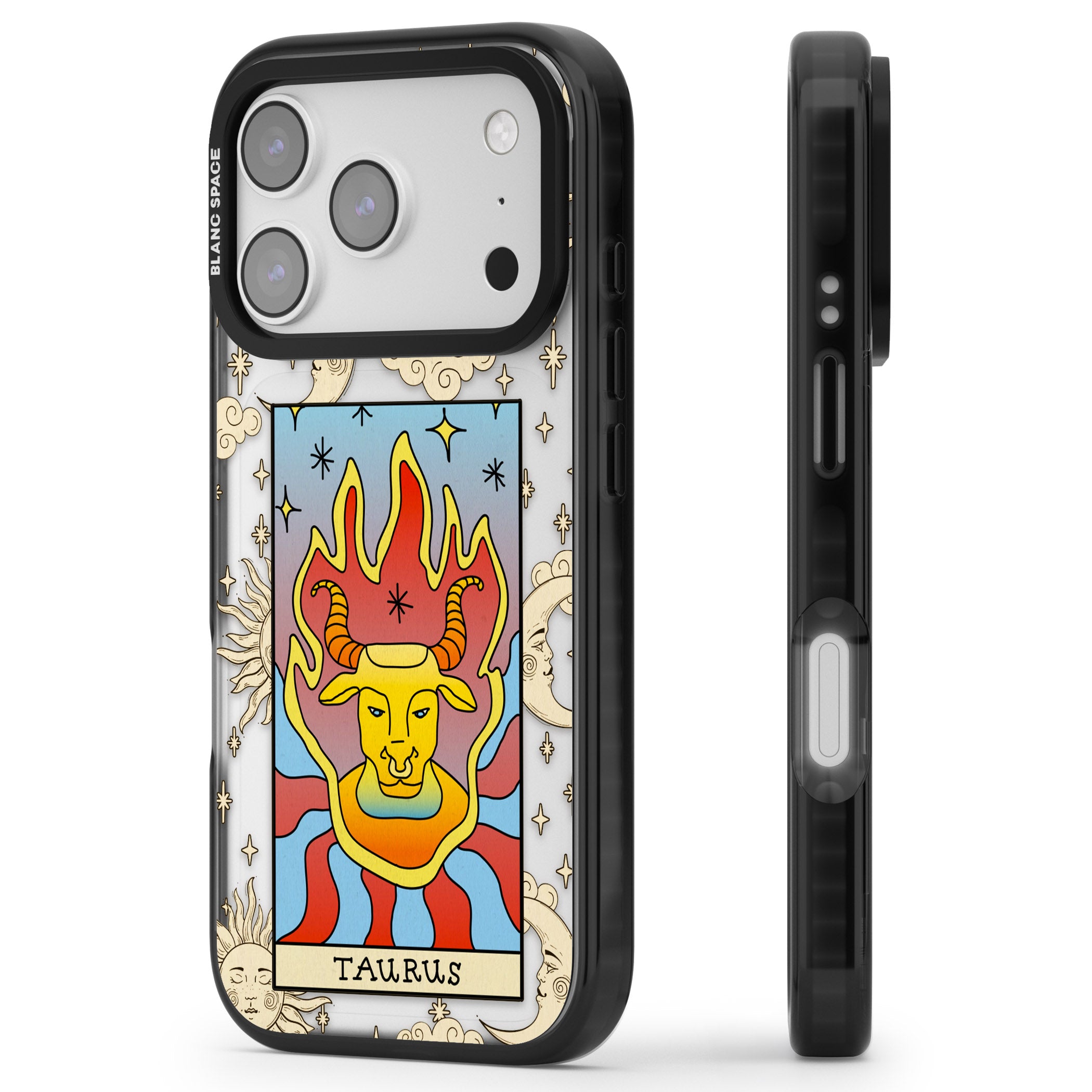 Celestial Zodiac Taurus iPhone 17 Pro Impact Black Phone Case Side Profile