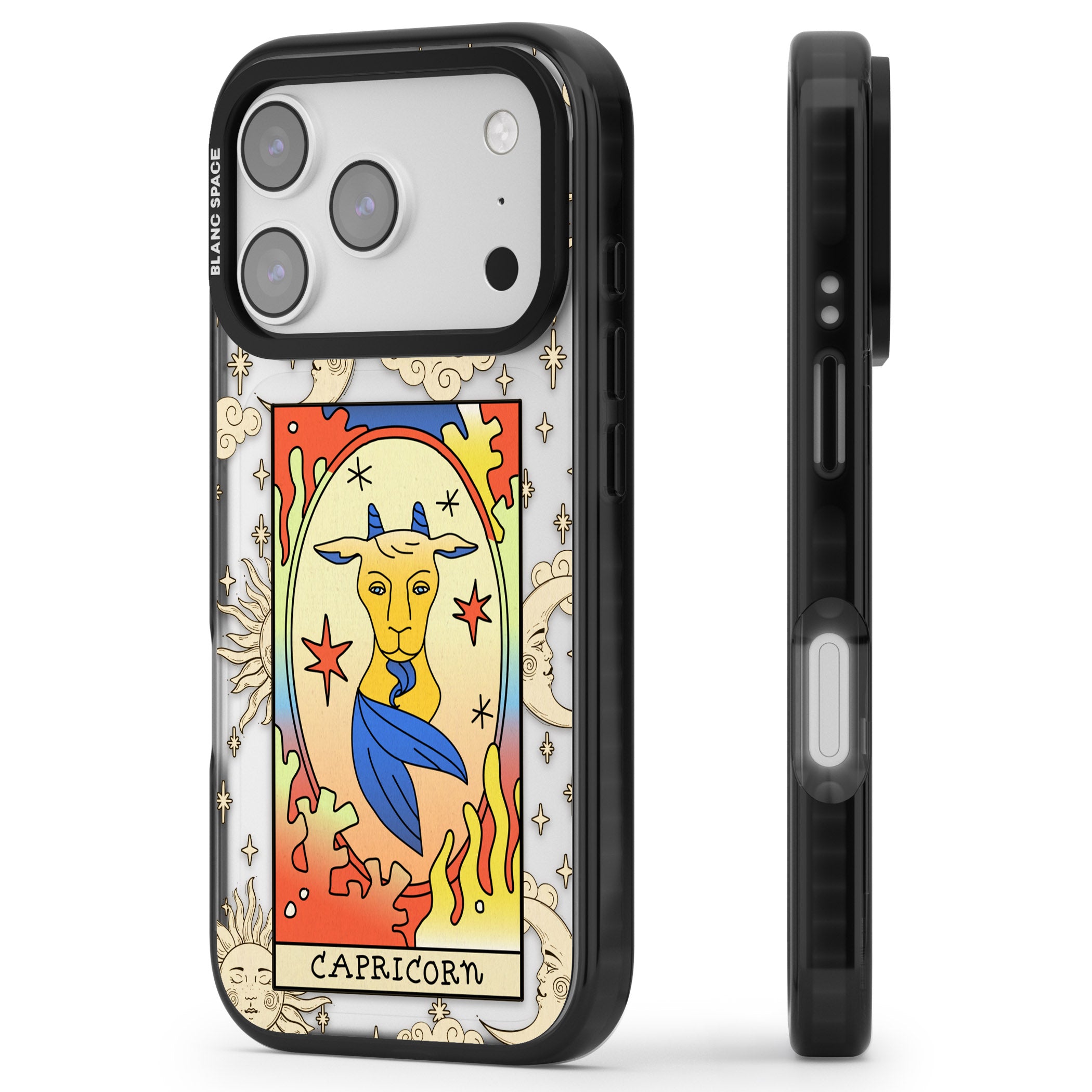 Celestial Zodiac Capricorn iPhone 17 Pro Impact Black Phone Case Side Profile