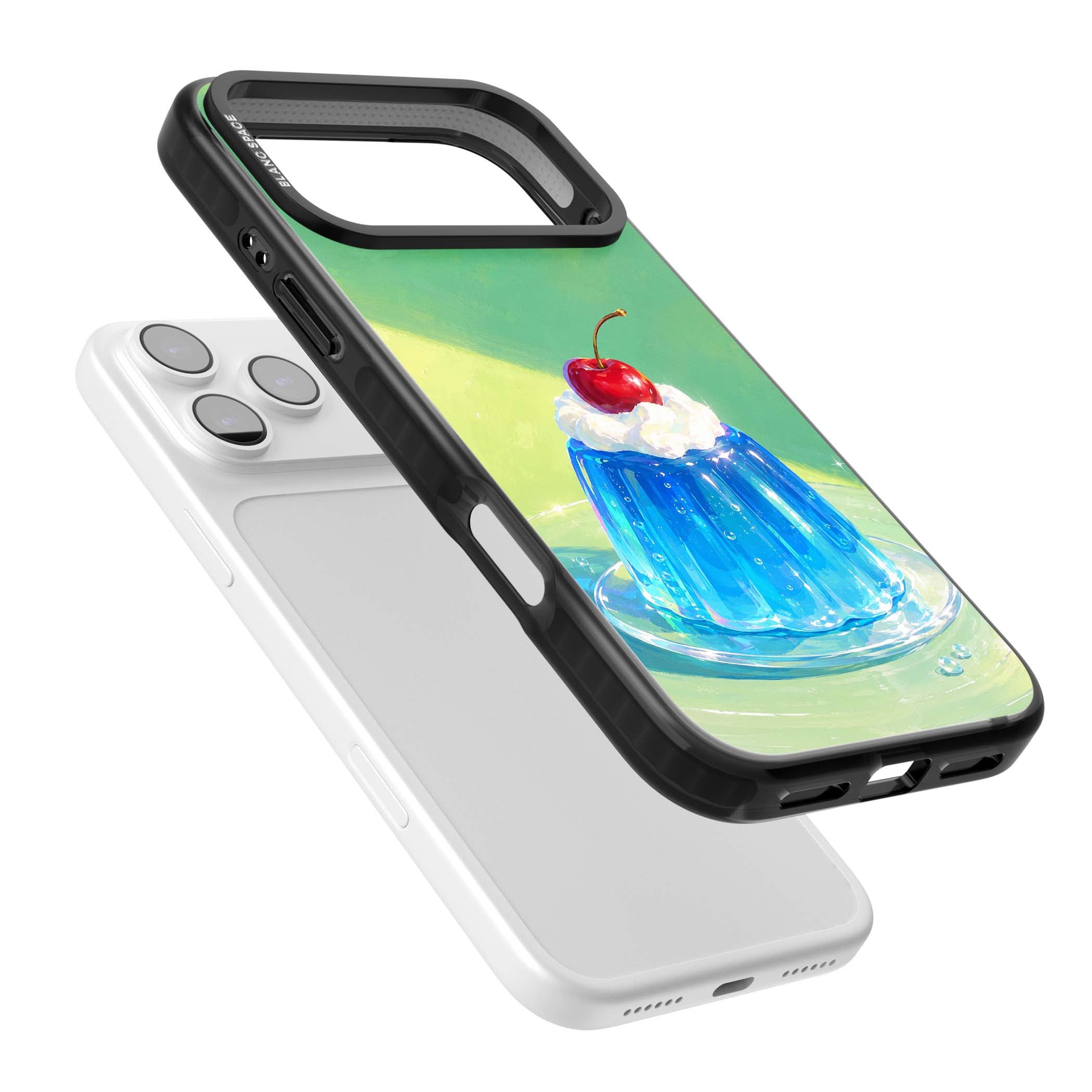 Cherry Jelly kawaii dessert iPhone case featuring blue jelly pudding, whipped cream and a red cherry | Clear Impact case for iPhone 17 Pro, iPhone 17 Pro Max