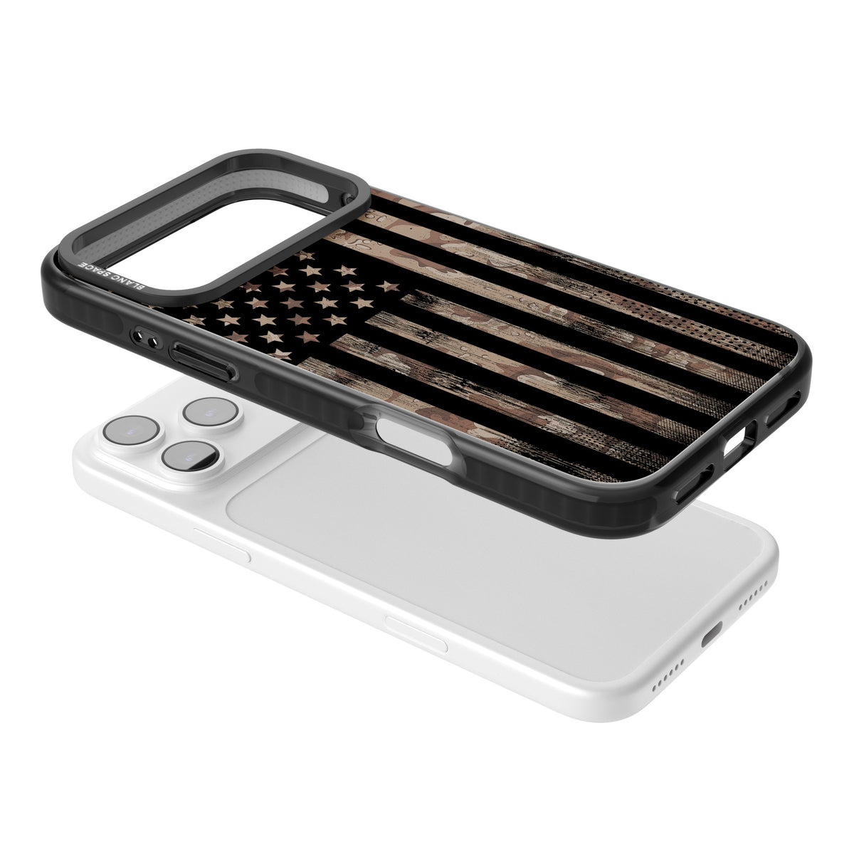 American Flag Camo iPhone 17 Pro Max Impact Black Phone Case angled