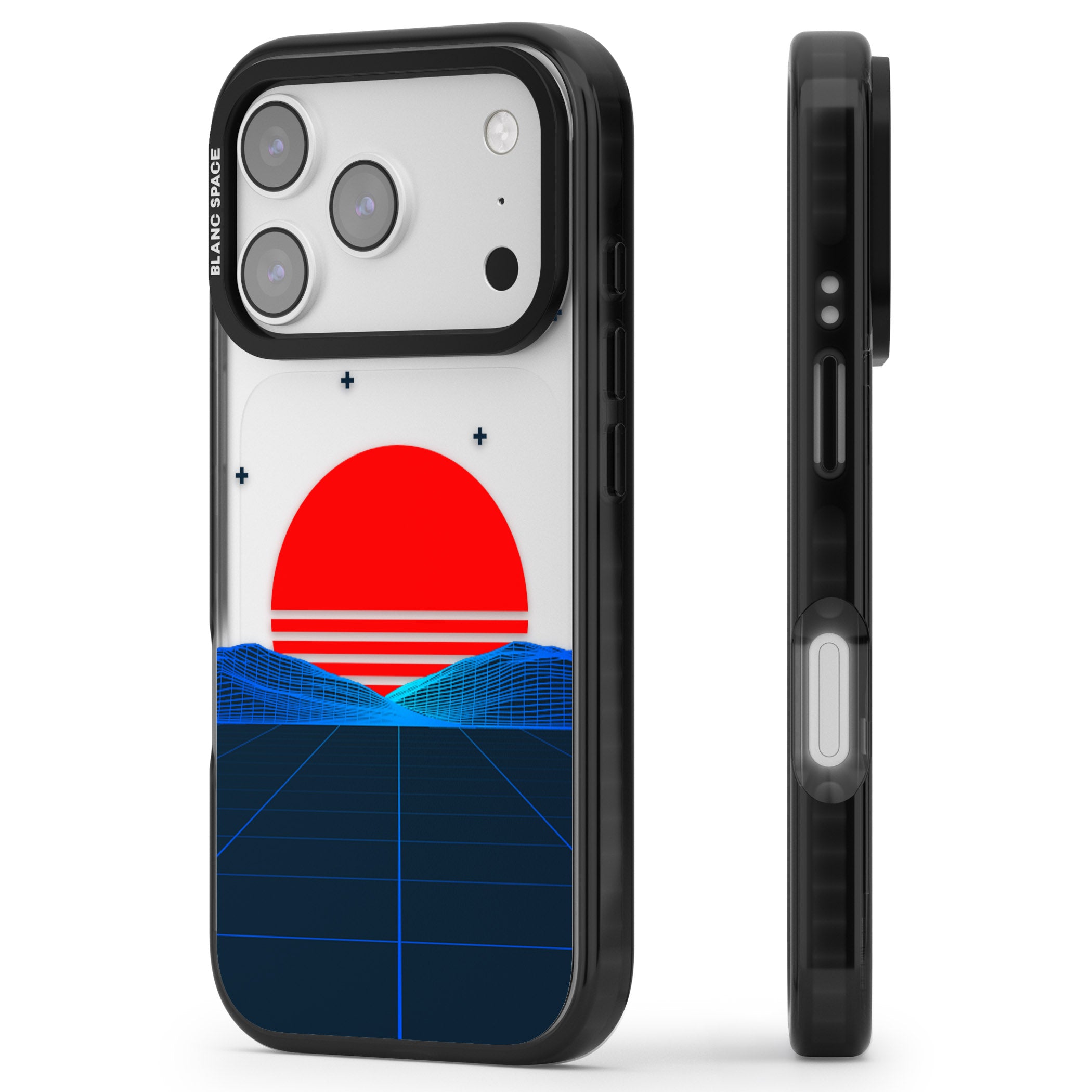 Japanese Sunset Vaporwave iPhone 17 Pro Impact Black Phone Case Side Profile