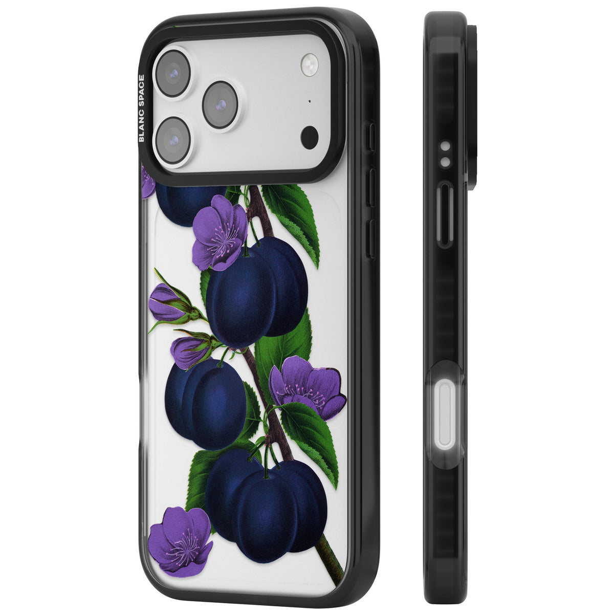 Vintage Painted Plums iPhone 17 Pro Max Impact Black Phone Case side
