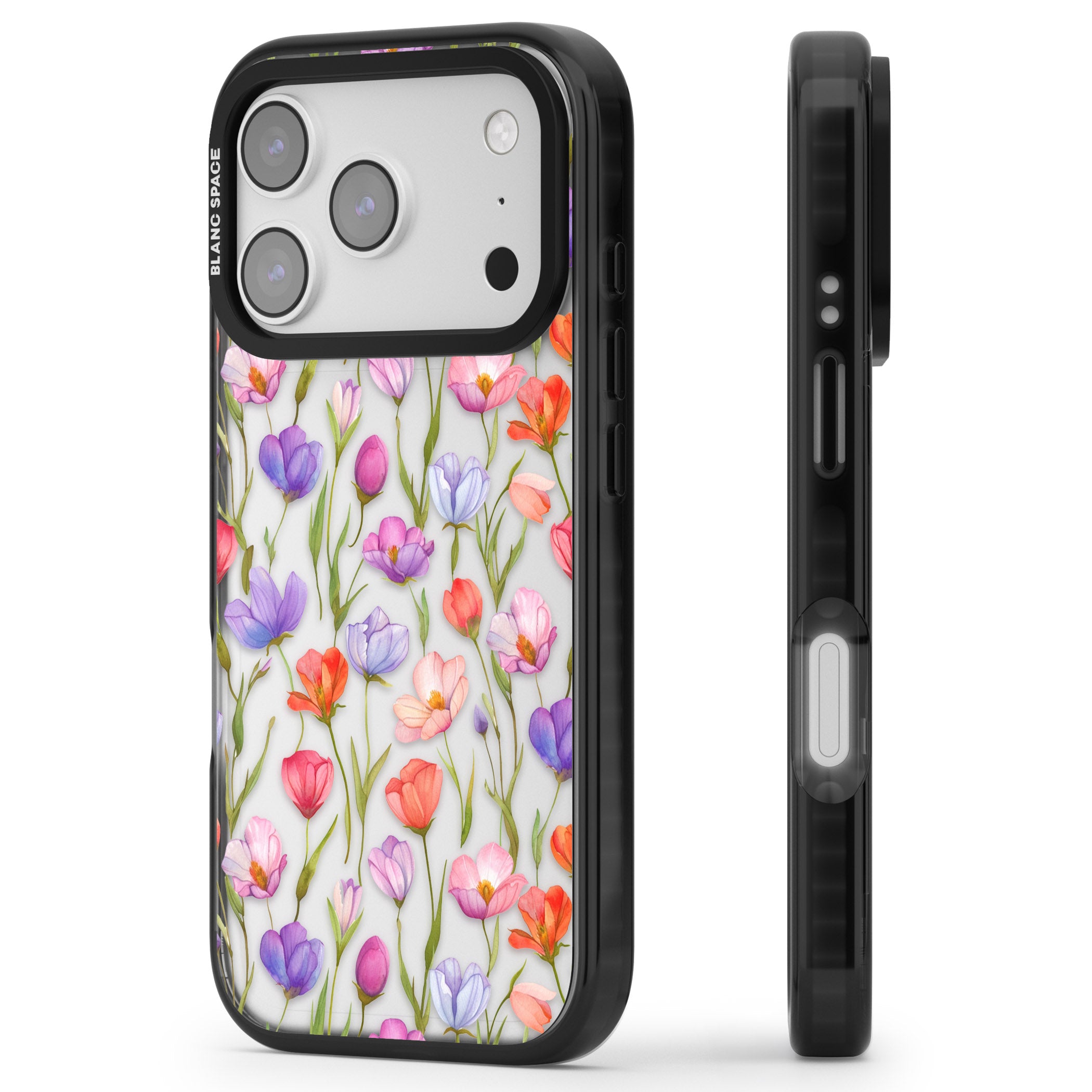 Red, Pink & Purple Flowers iPhone 17 Pro Impact Black Phone Case Side Profile