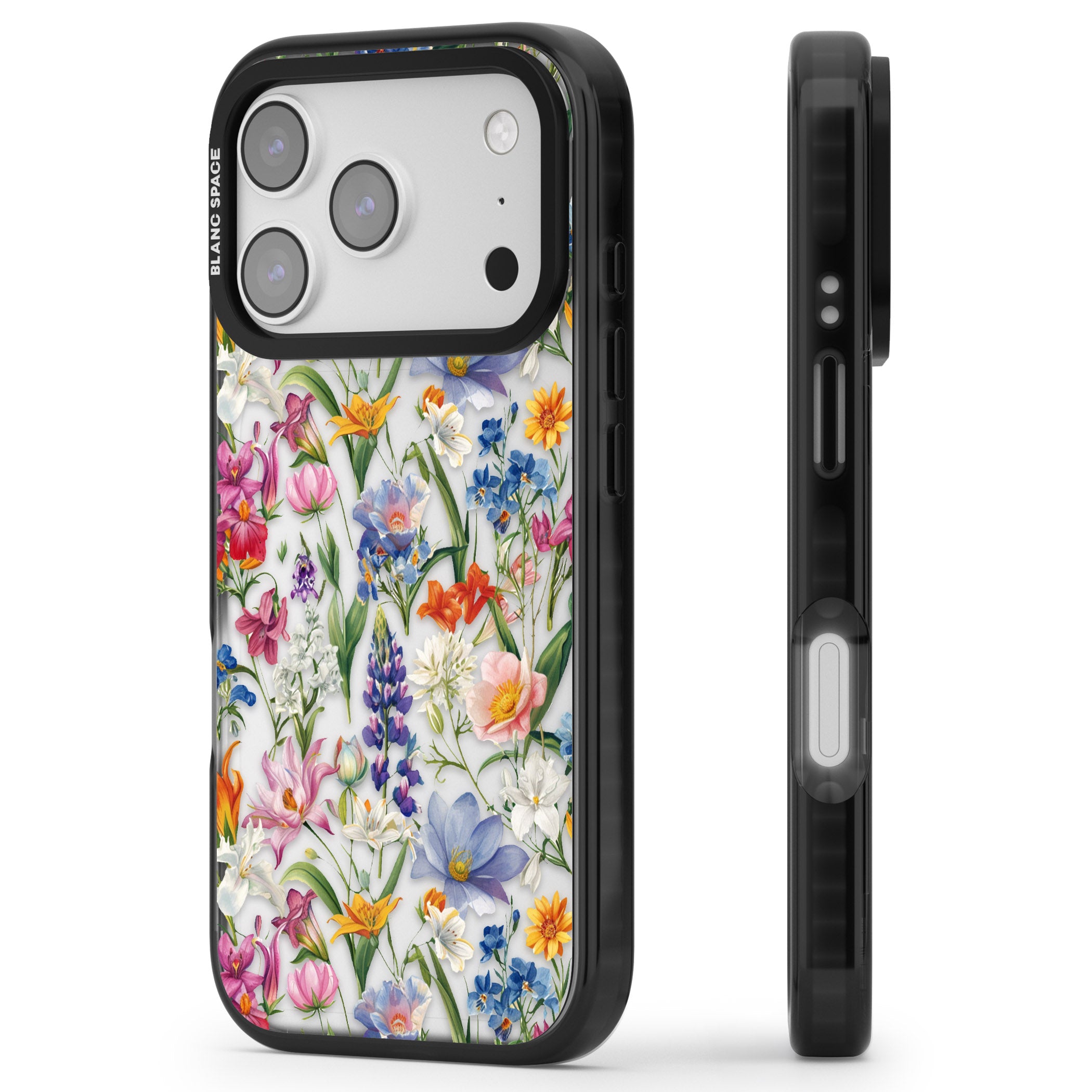 Vintage Wildflowers iPhone 17 Pro Impact Black Phone Case Side Profile