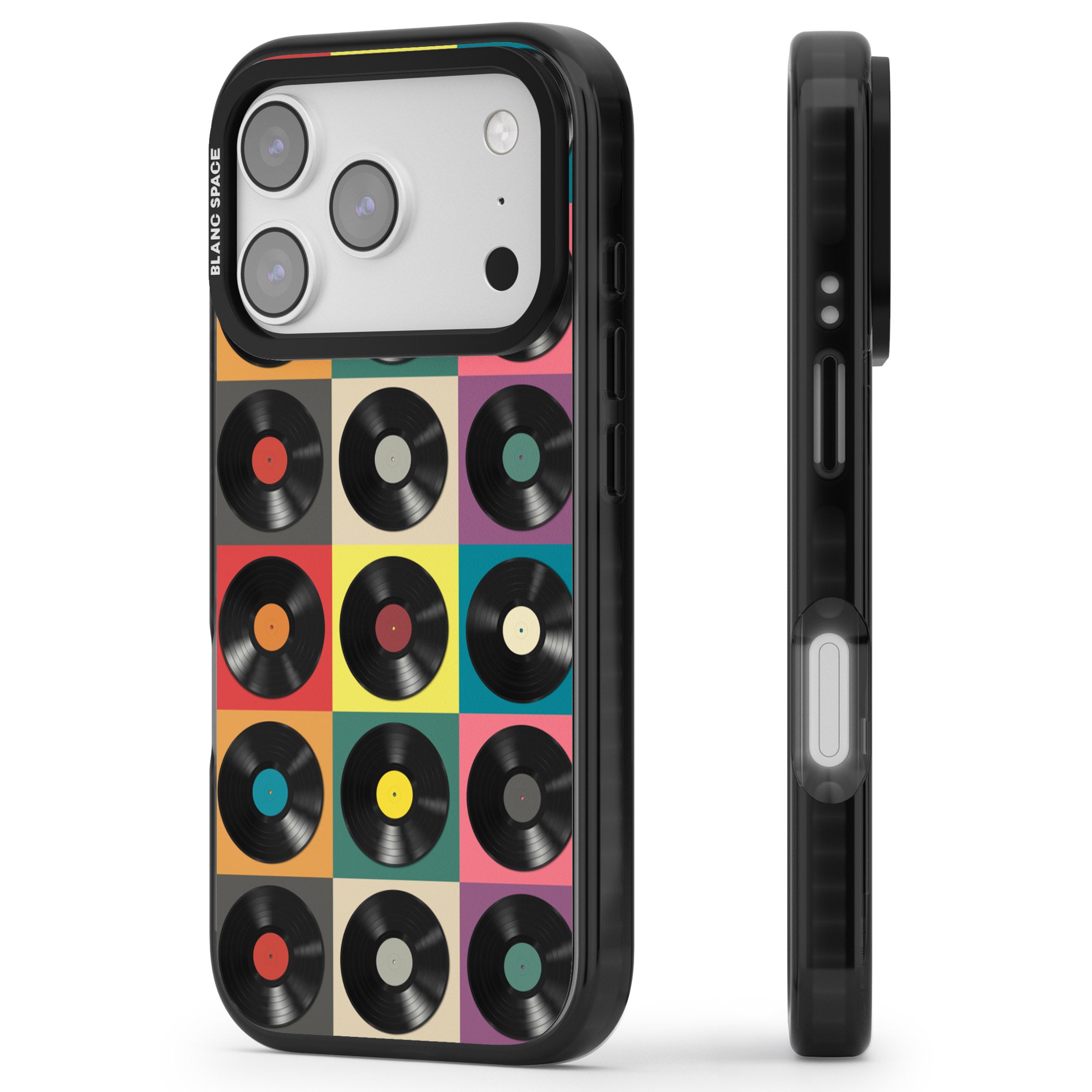 Vinyl Record Pattern iPhone 17 Pro Impact Black Phone Case Side Profile