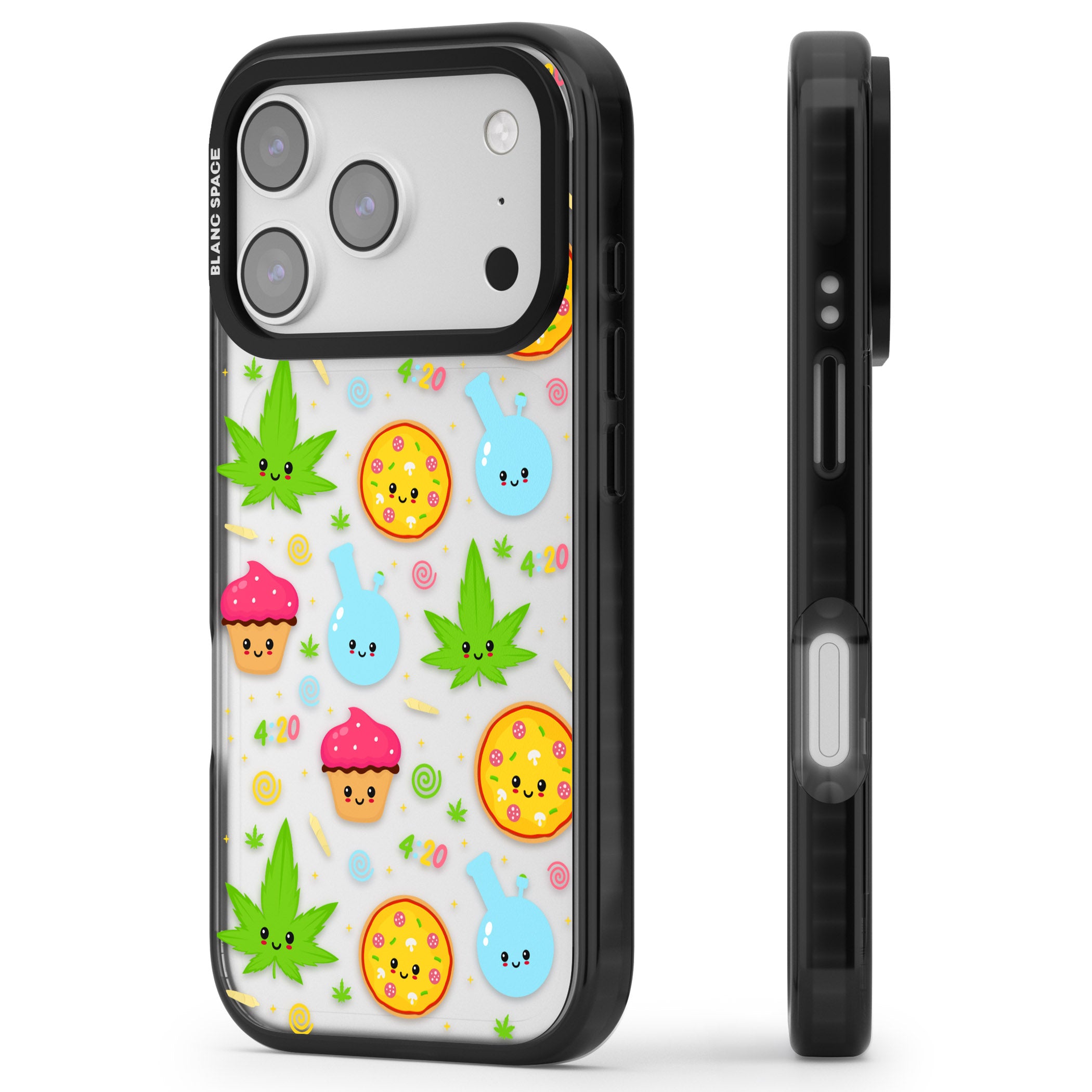 Kawaii Weed Pattern iPhone 17 Pro Impact Black Phone Case Side Profile