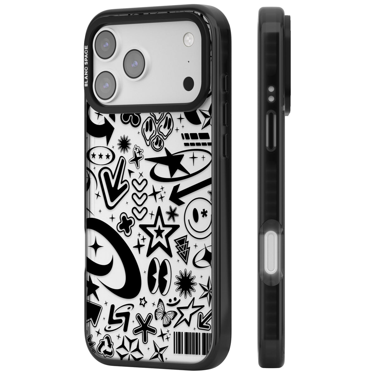 Black Y2K Pattern iPhone 17 Pro Max Impact Black Phone Case side