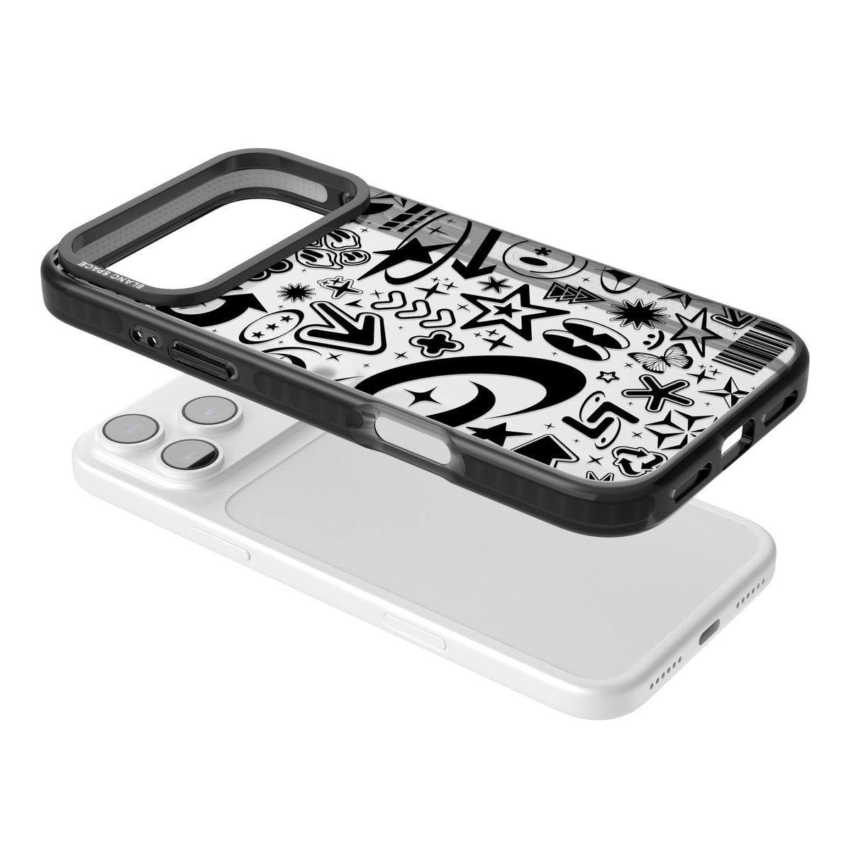 Black Y2K Pattern iPhone 17 Pro Max Impact Black Phone Case angled