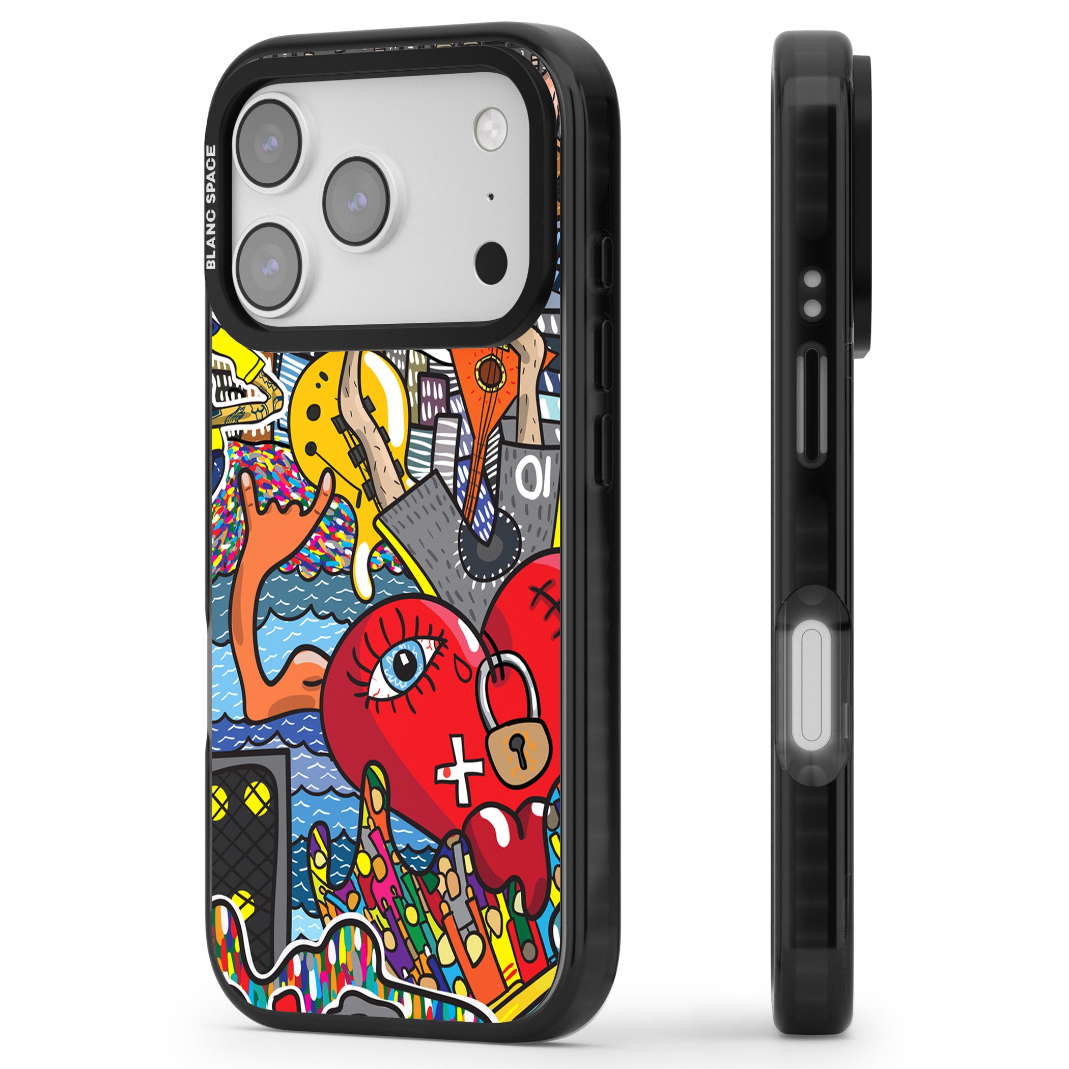 Crowd Tsunami iPhone 17 Pro Impact Black Phone Case Side Profile