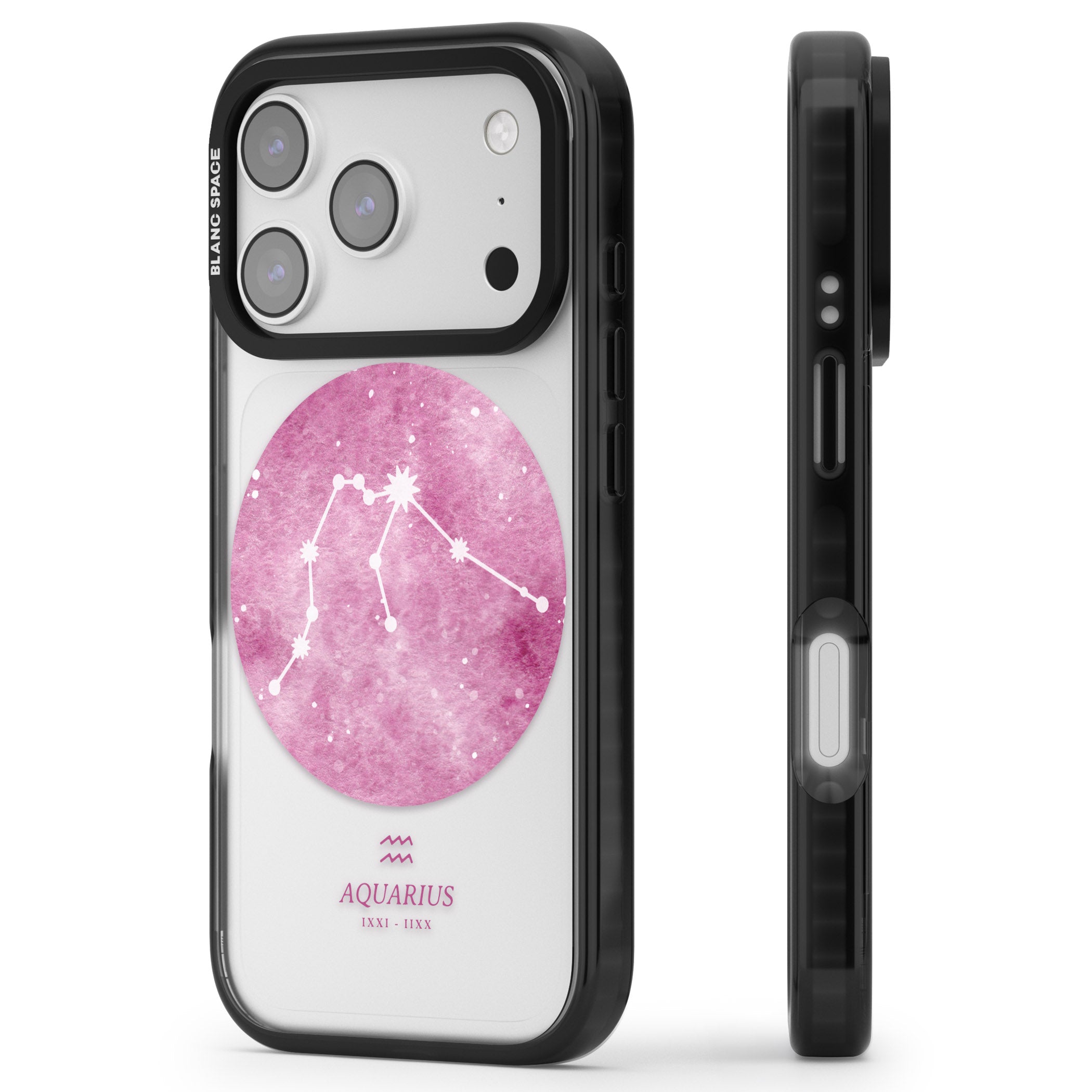 Aquarius Zodiac iPhone 17 Pro Impact Black Phone Case Side Profile