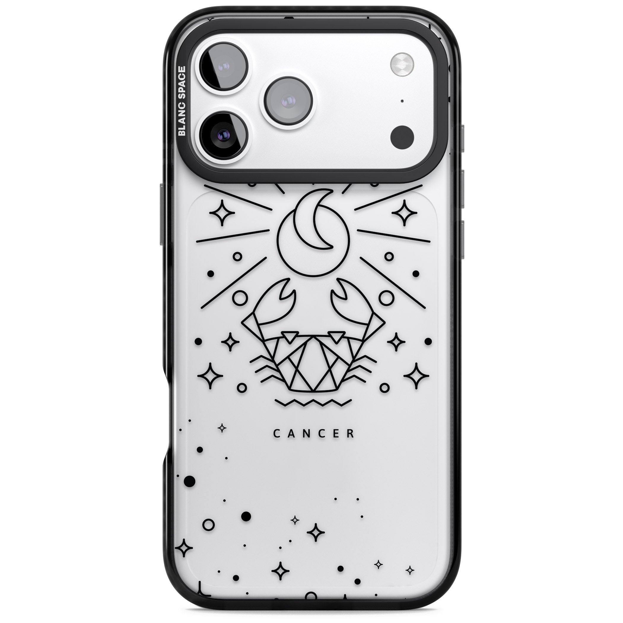 Zodiac Cancer Moon iPhone 17 Pro Impact Black Phone Case