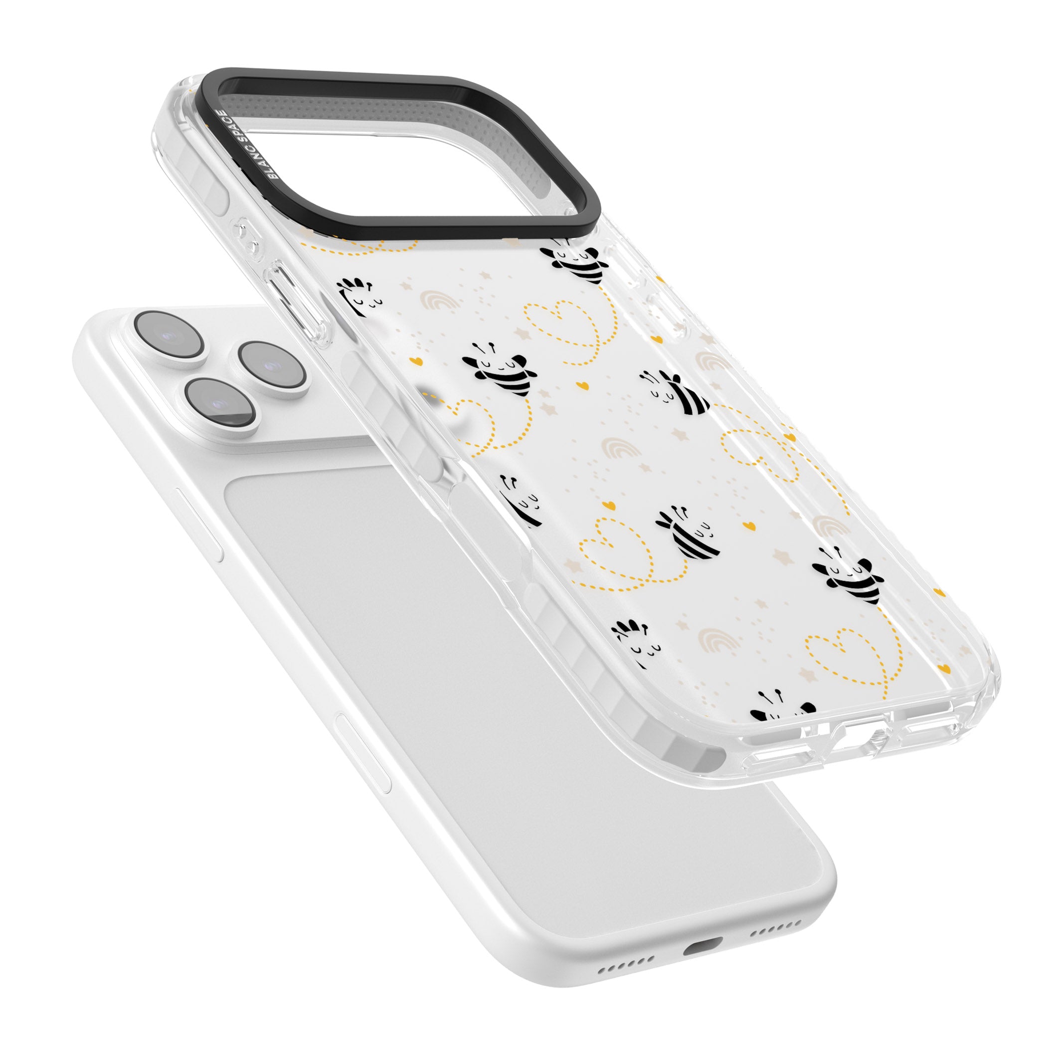 Bee Hearts Pattern iPhone 17 Pro Impact Clear Phone Case Colours