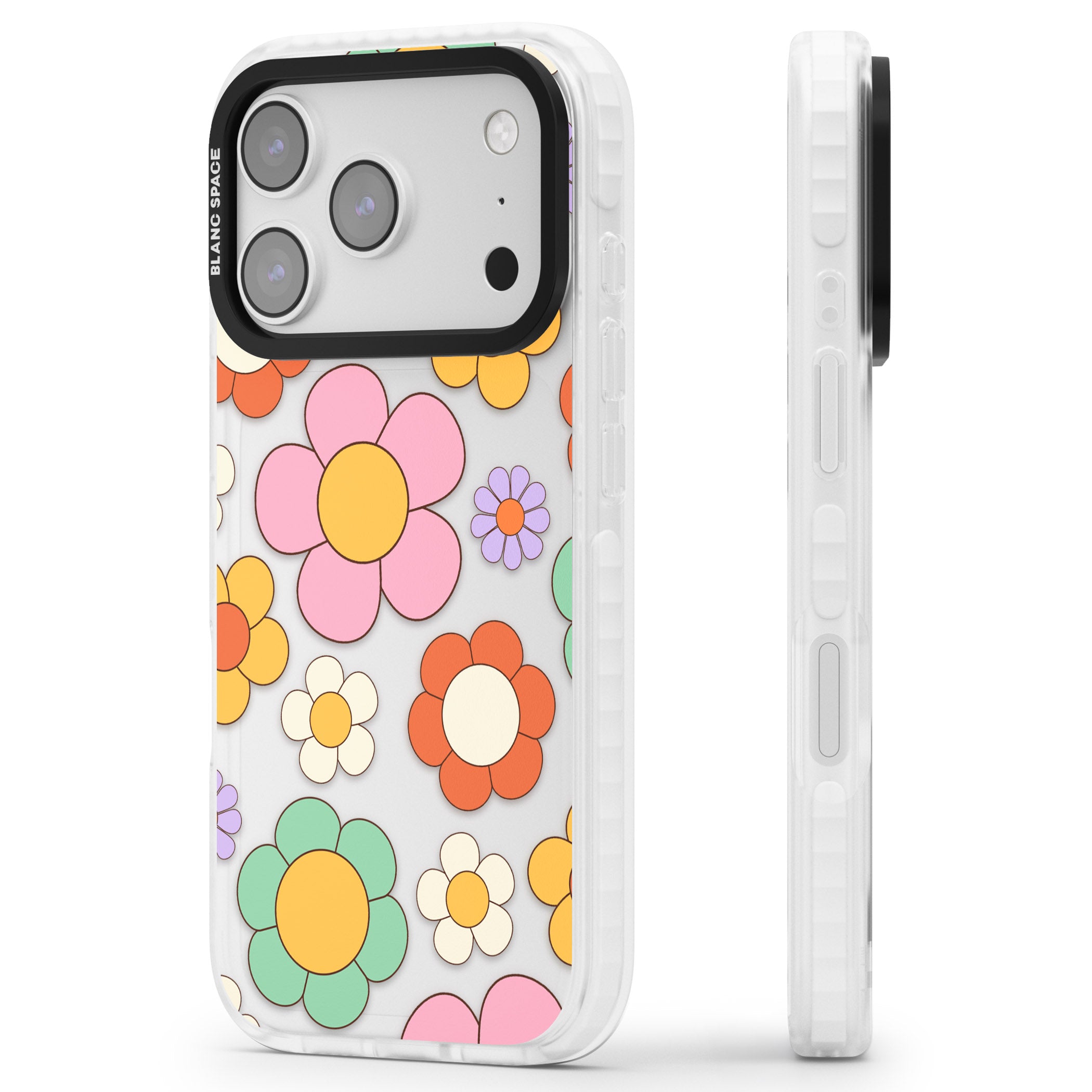 Groovy Blossoms iPhone 17 Pro Impact Clear Phone Case Side Profile