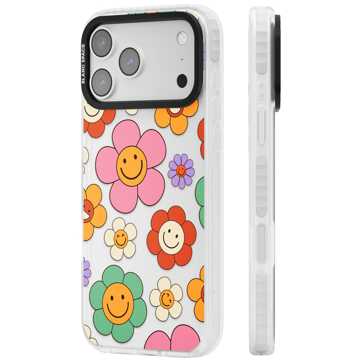 Happy Blossoms iPhone 17 Pro Max Impact Clear Phone Case side
