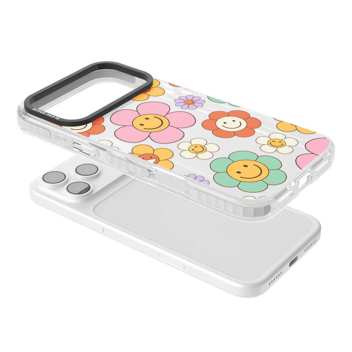 Happy Blossoms iPhone 17 Pro Max Impact Clear Phone Case angled