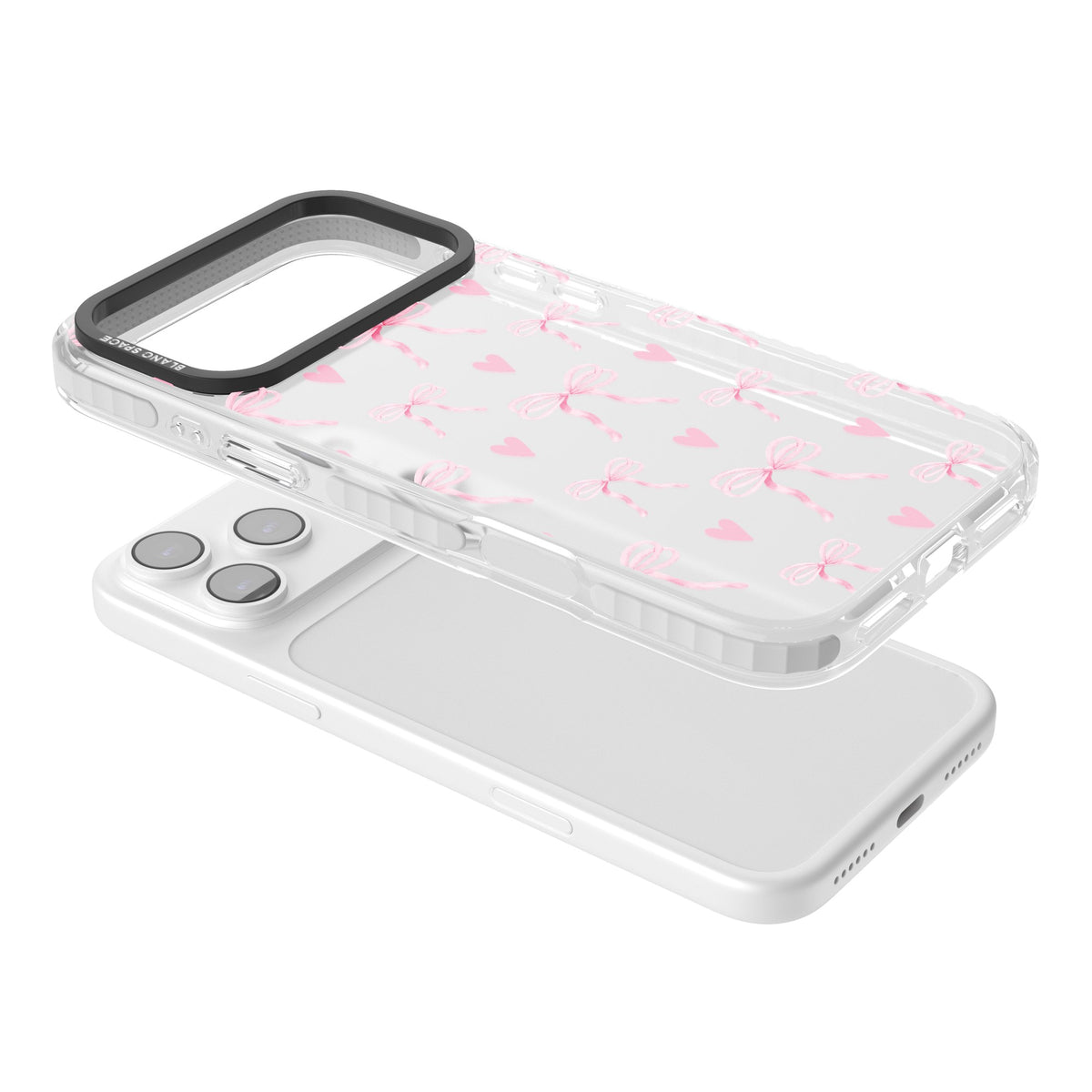 Pink Bows & Hearts iPhone 17 Pro Max Impact Clear Phone Case angled