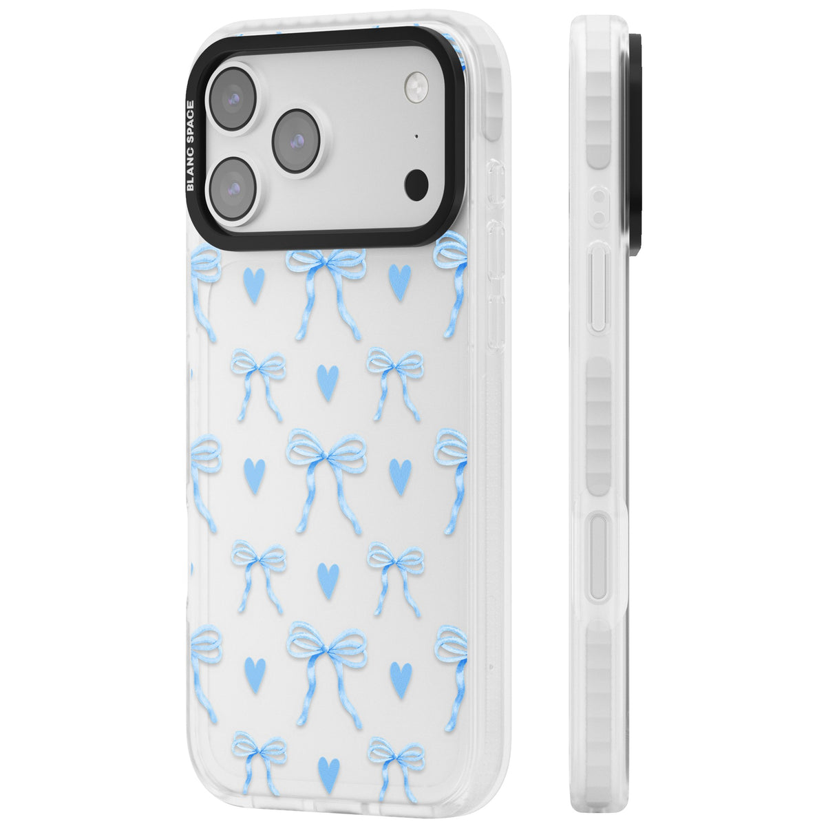 Blue Bows & Hearts iPhone 17 Pro Max Impact Clear Phone Case side