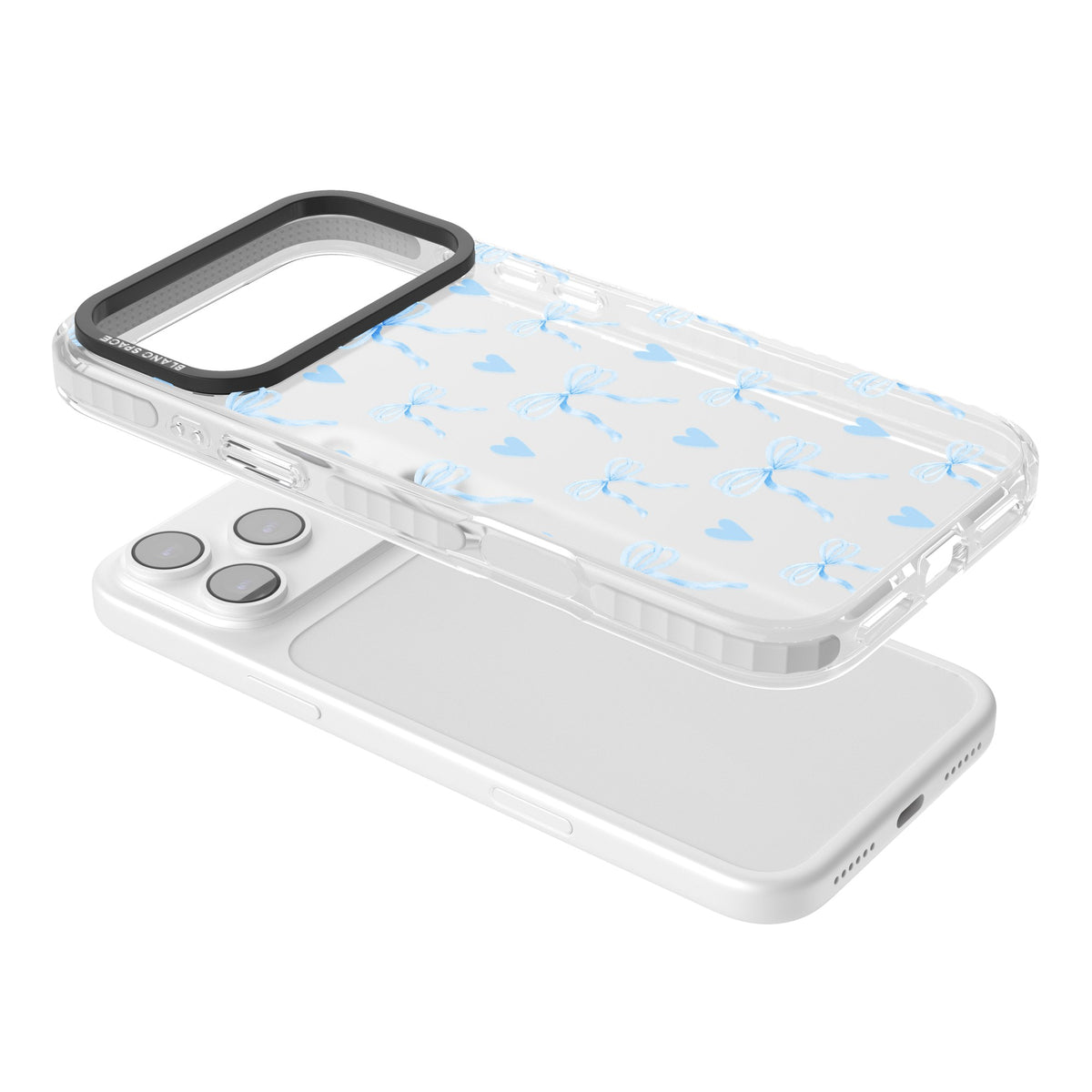 Blue Bows & Hearts iPhone 17 Pro Max Impact Clear Phone Case angled