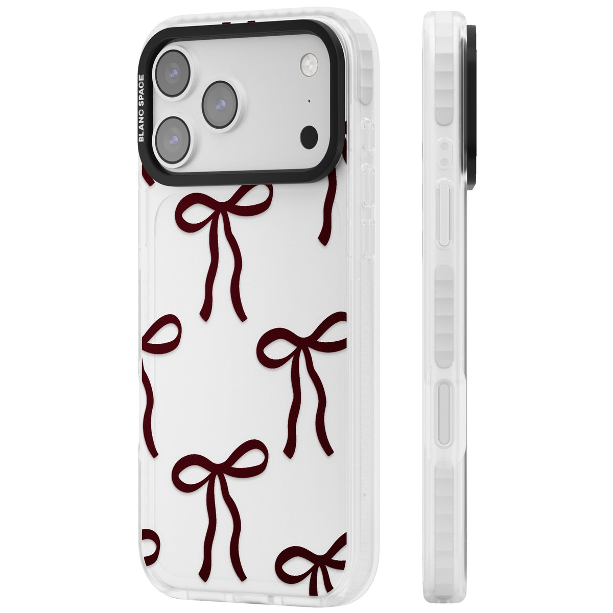 Burgundy Bows iPhone 17 Pro Max Impact Clear Phone Case side