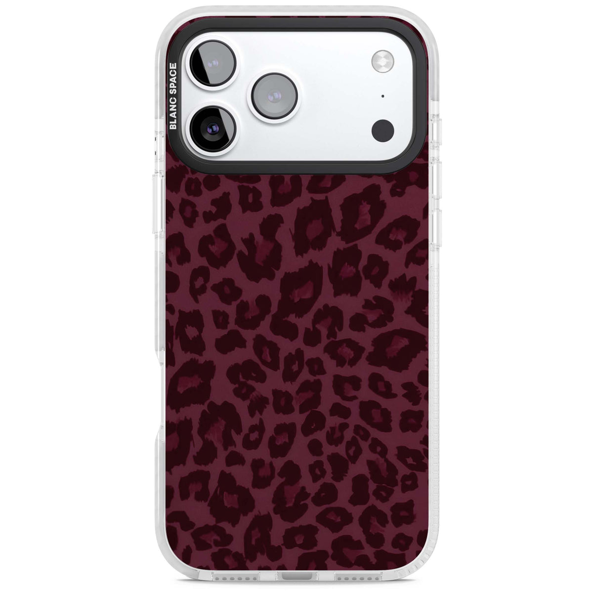 Burgundy Leopard burgundy leopard print iPhone case featuring deep wine background and dark painterly animal print spots | Black Impact case for iPhone 17 Pro, iPhone 17 Pro Max