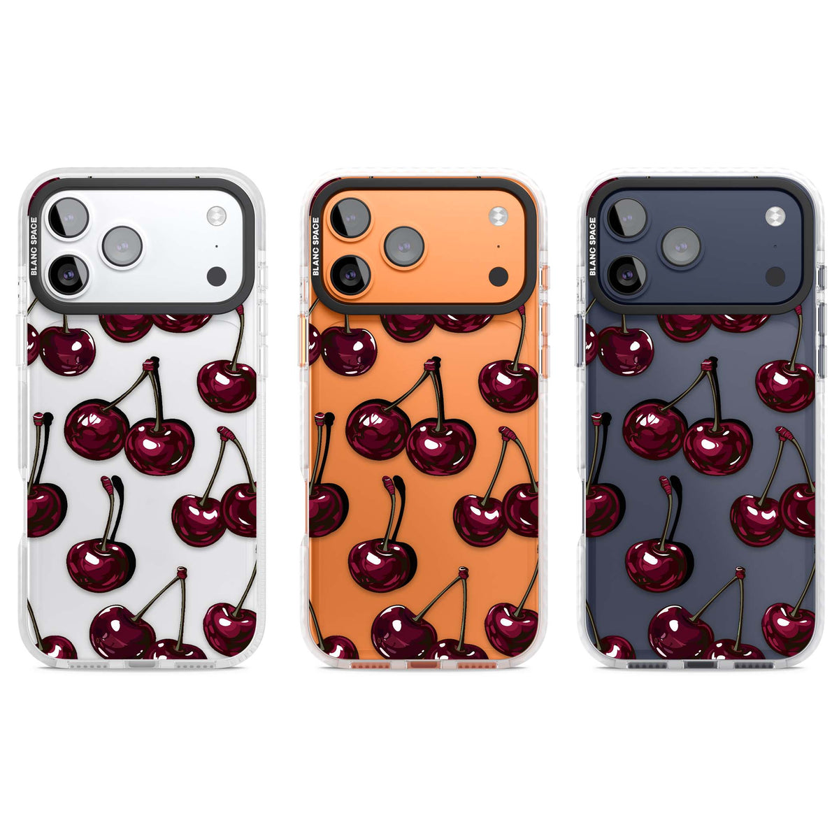 Cherry Wine coquette iPhone case featuring glossy burgundy cherries, curling stems and y2k fruit wallpaper print | Black Impact case for iPhone 17 Pro, iPhone 17 Pro Max