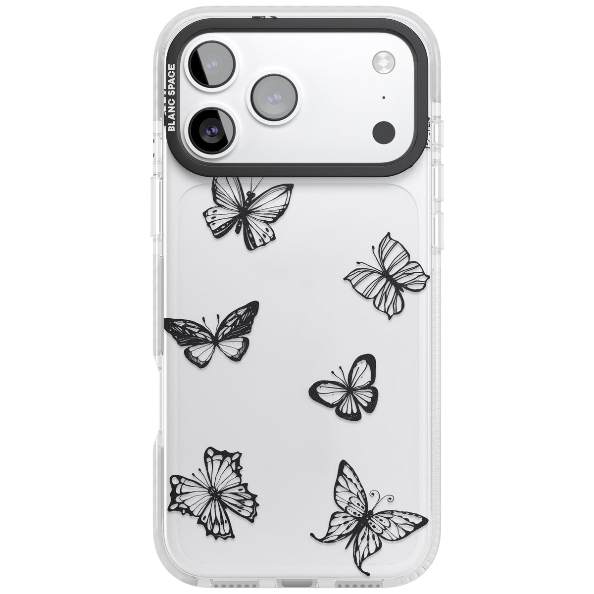 Grey Butterfly Line Pattern iPhone 17 Pro Max Impact Clear Phone Case front