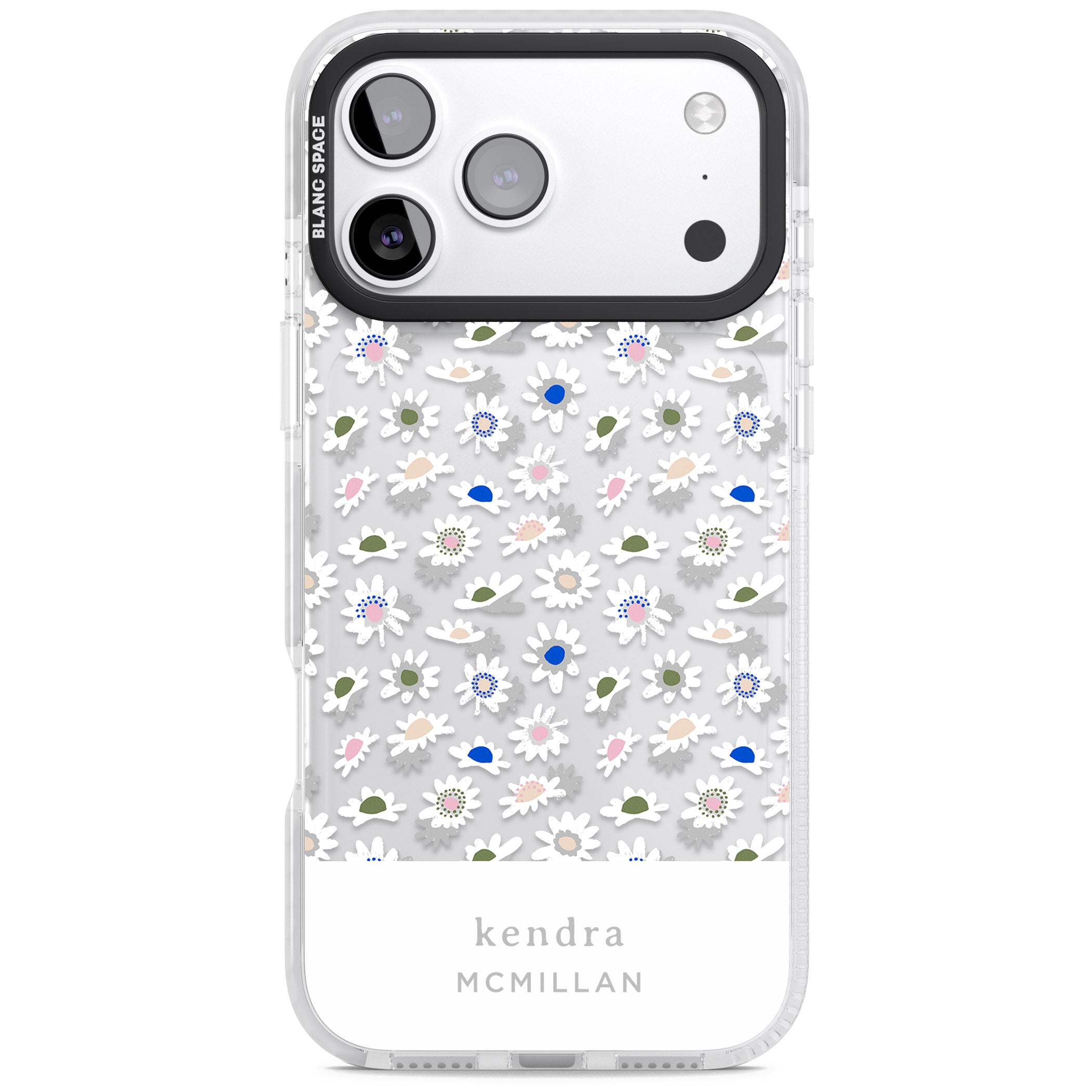 Personalised Grey & White Daisies iPhone 17 Pro Impact Clear Phone Case