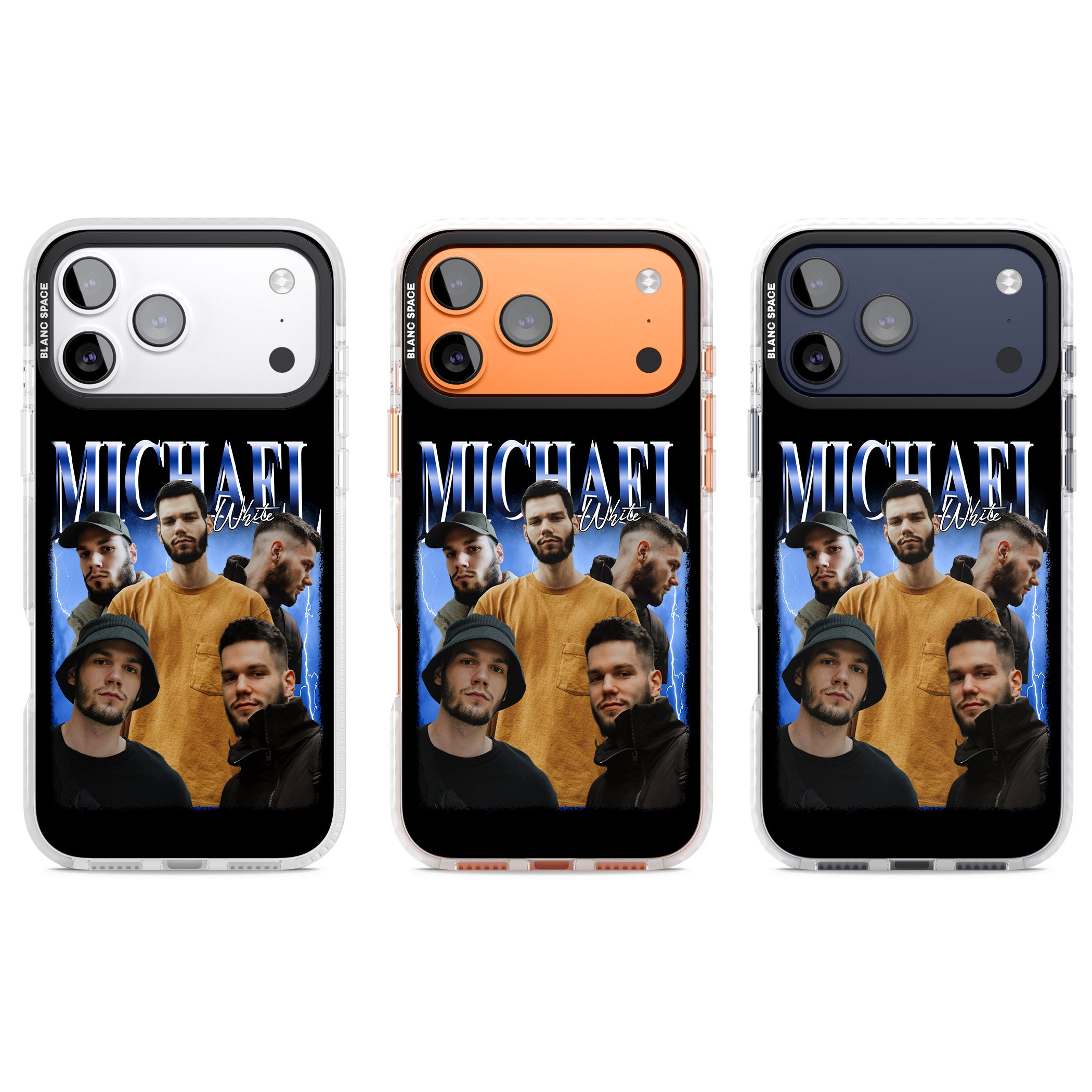 Personalised Airbrush Name & Photo Collage (Blue) iPhone 17 Pro Impact Clear Phone Case APT Impact Protection