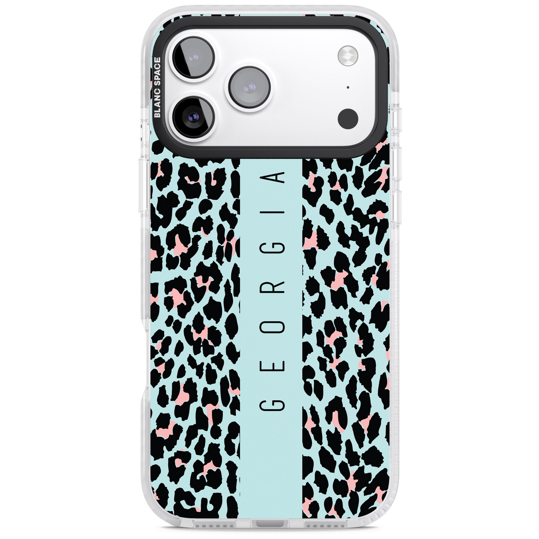 Personalised Blue Leopard iPhone 17 Pro Impact Clear Phone Case