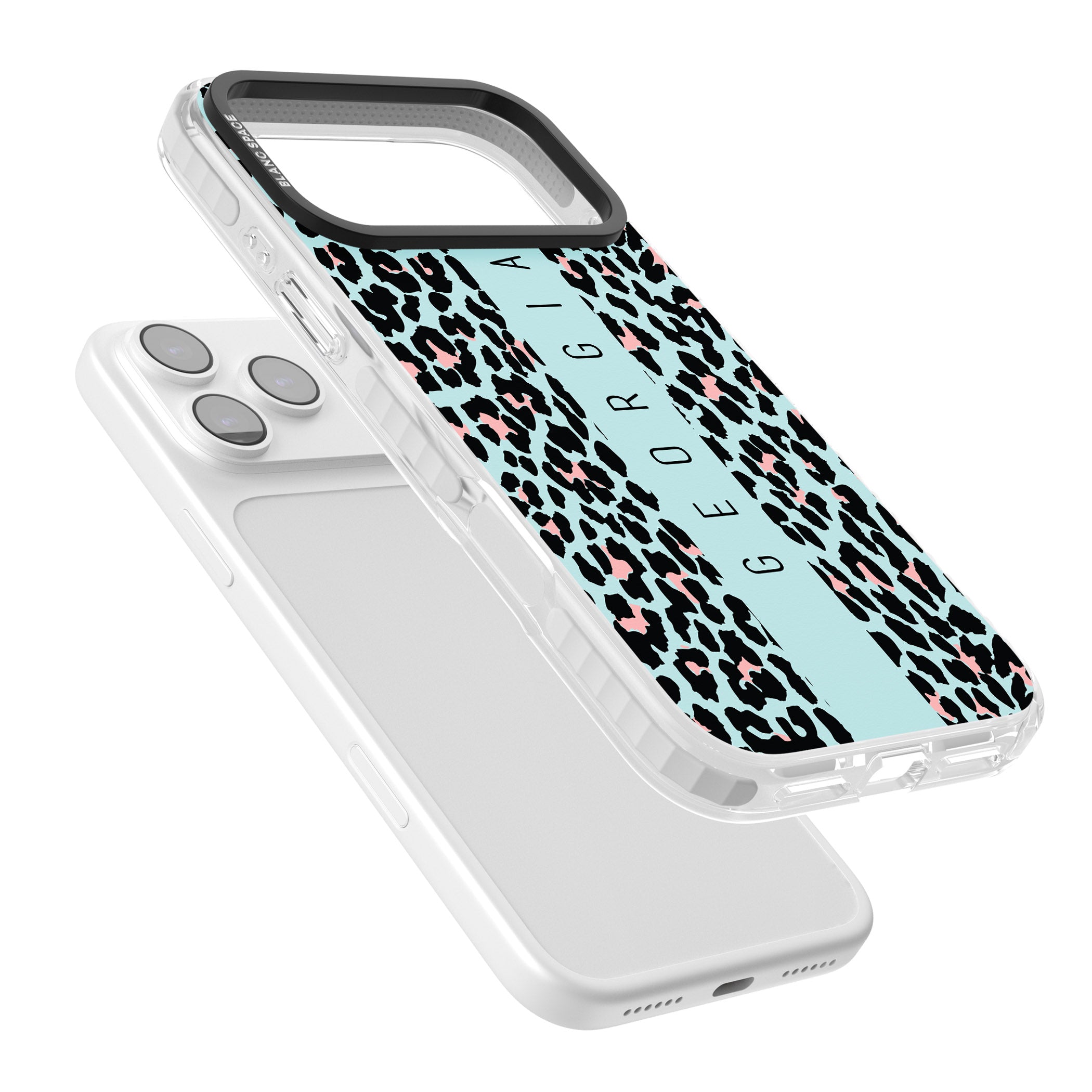 Personalised Blue Leopard iPhone 17 Pro Impact Clear Phone Case Colours
