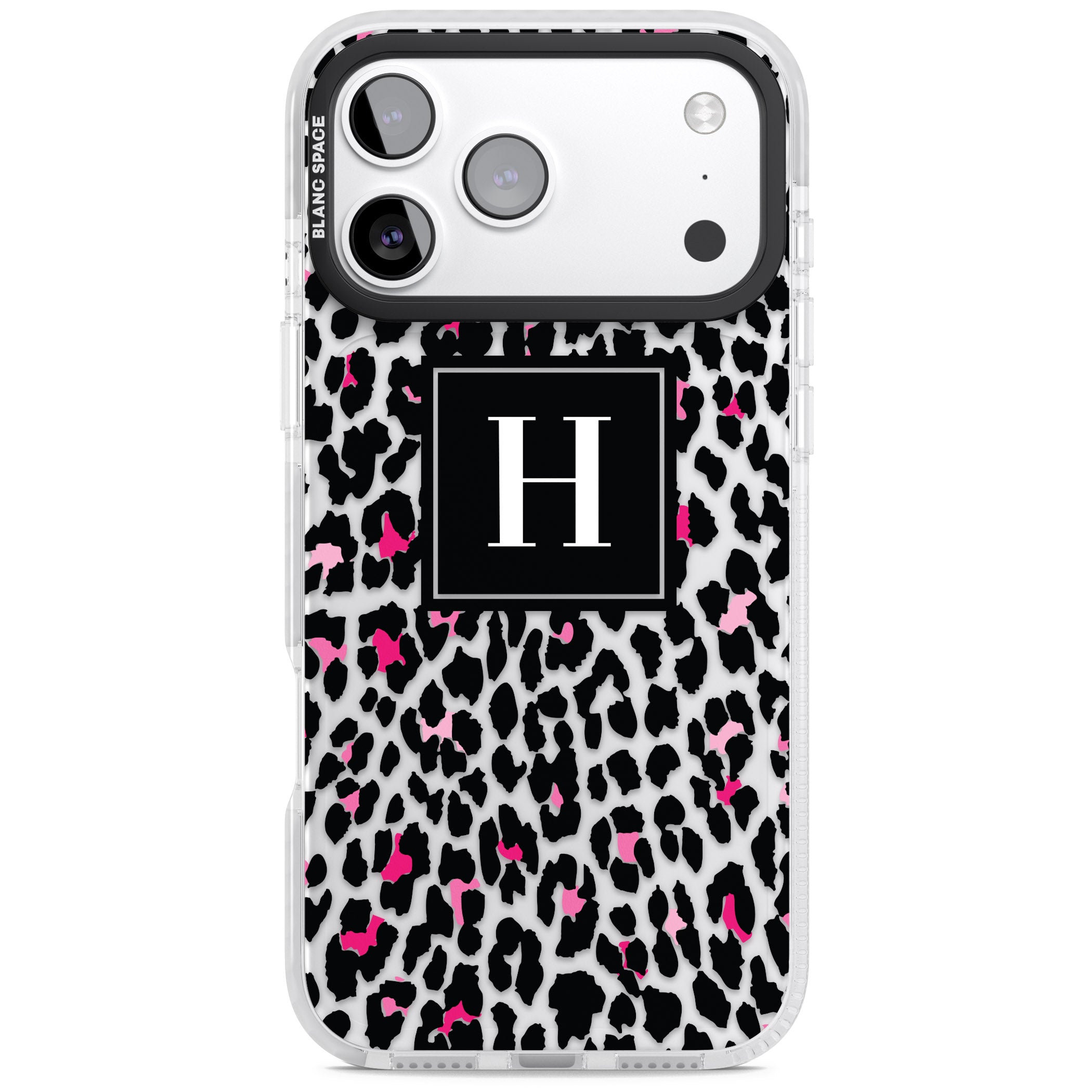 Personalised Clear Pink Leopard Monogram iPhone 17 Pro Impact Clear Phone Case