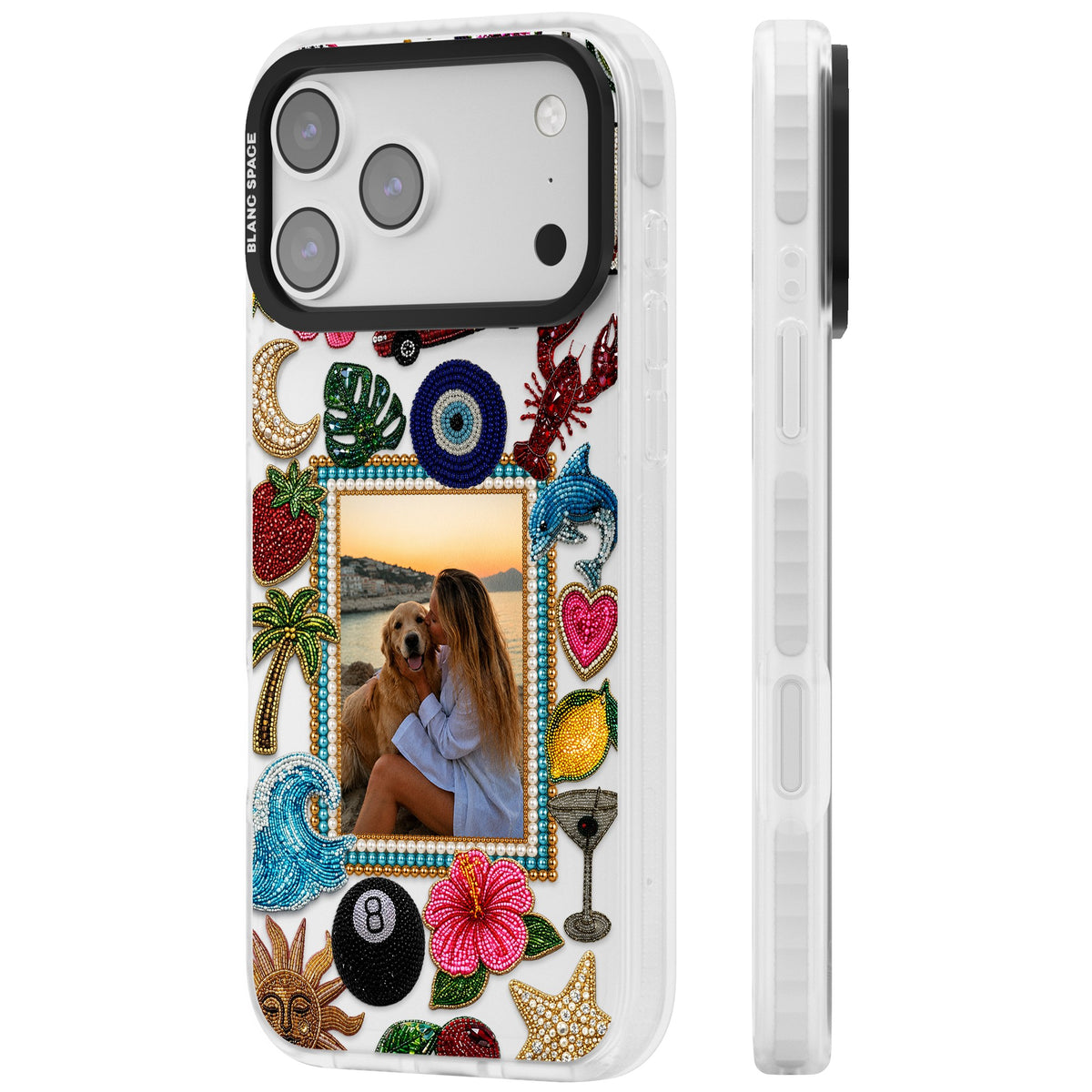 Personalised Beaded Photo iPhone 17 Pro Max Impact Clear Phone Case side