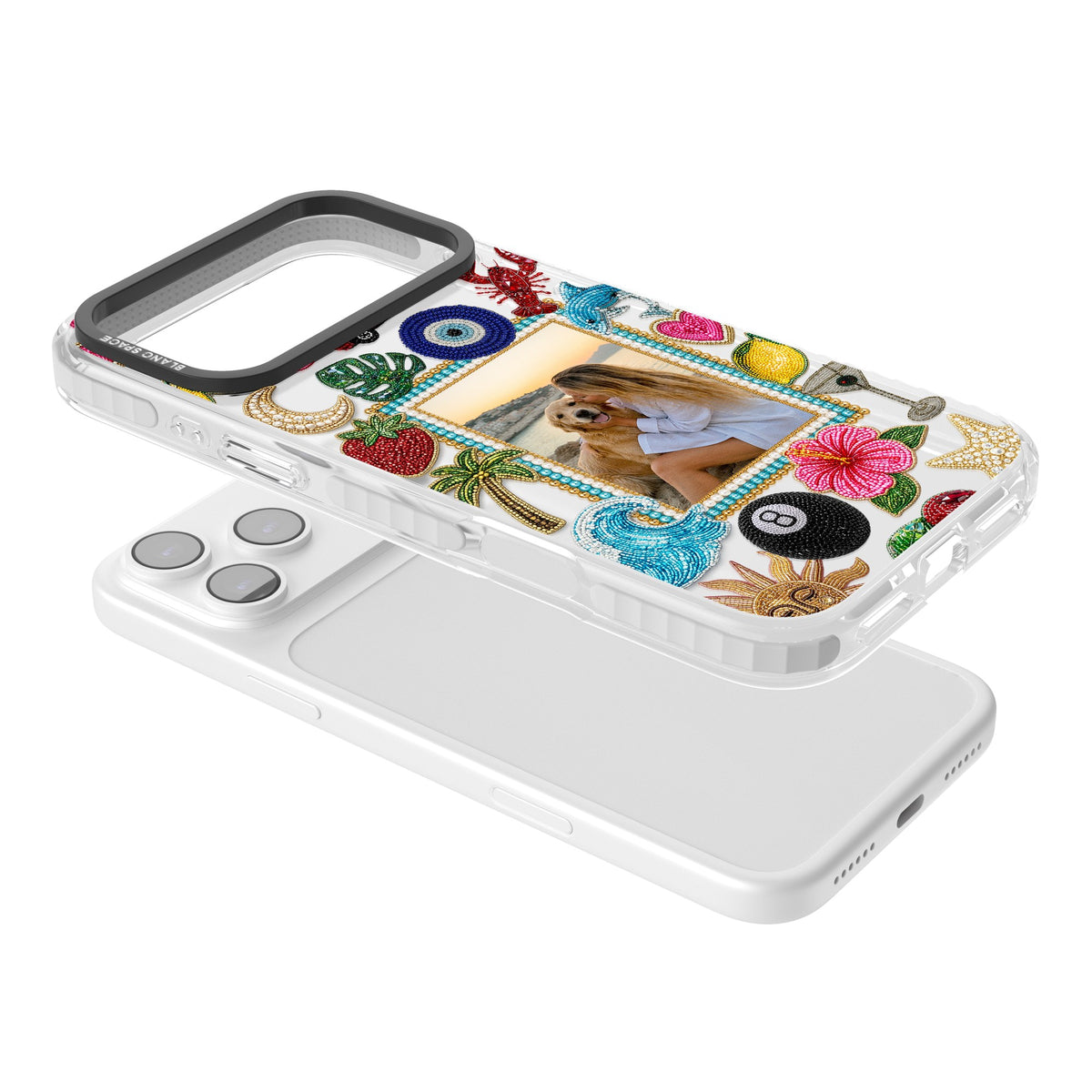 Personalised Beaded Photo iPhone 17 Pro Max Impact Clear Phone Case angled