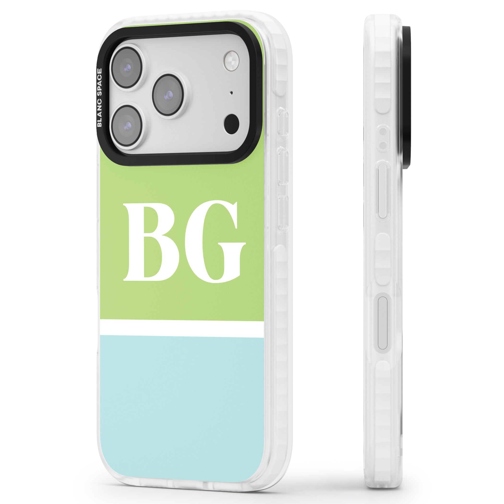 Personalised Colorblock: Green & Turquoise iPhone 17 Pro Impact Clear Phone Case Side Profile