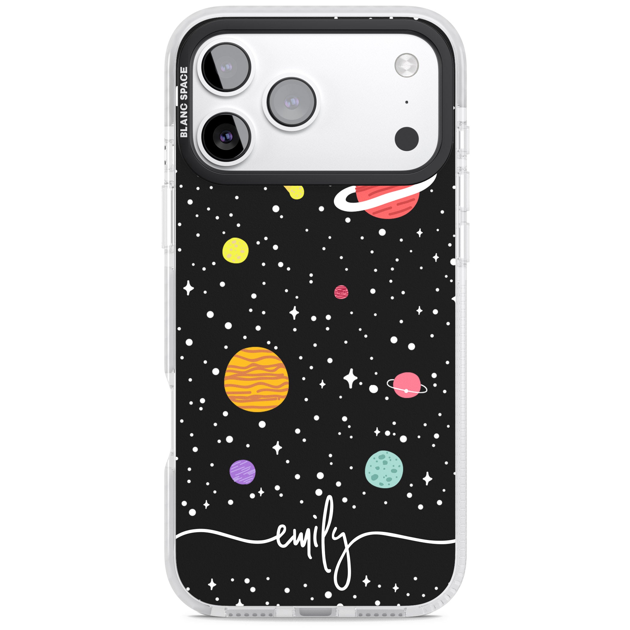 Personalised Cute Cartoon Planet iPhone 17 Pro Impact Clear Phone Case