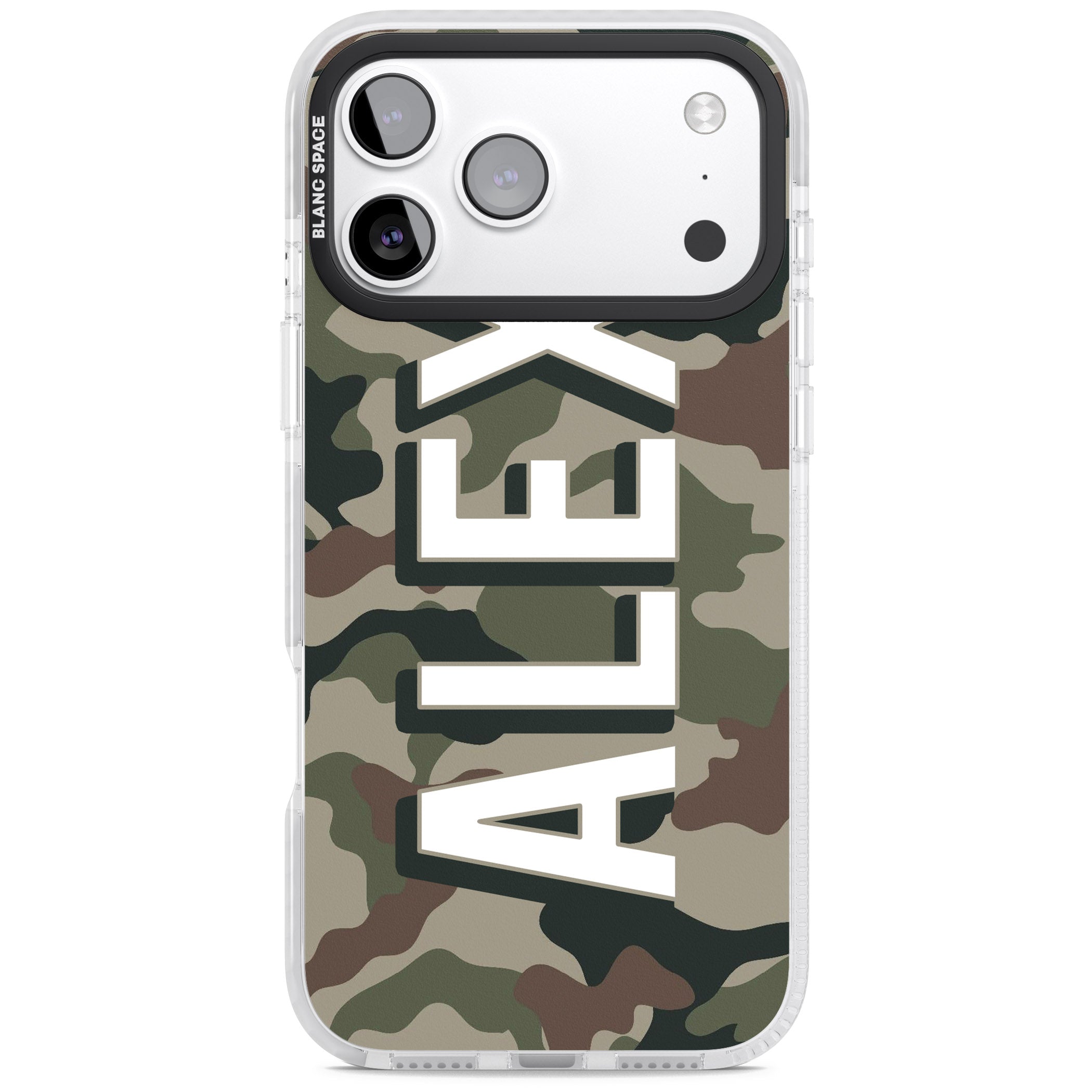 Personalised Classic Green Camo iPhone 17 Pro Impact Clear Phone Case